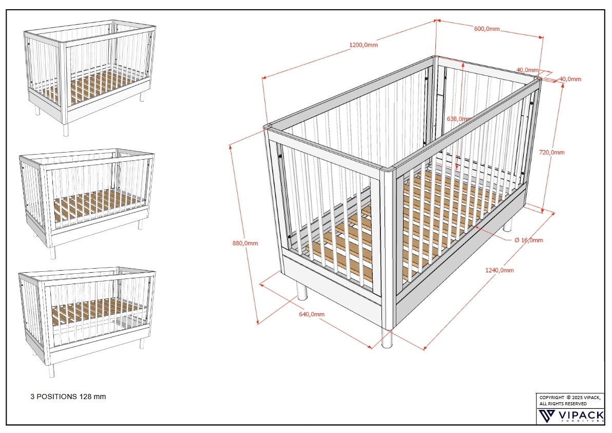 Babybett 60x120 cm - Forrest Beech