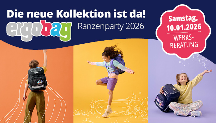 Ergobag Ranzenparty mit Werksberatung am 10.01.2026 • Neue Kollektion ist da!