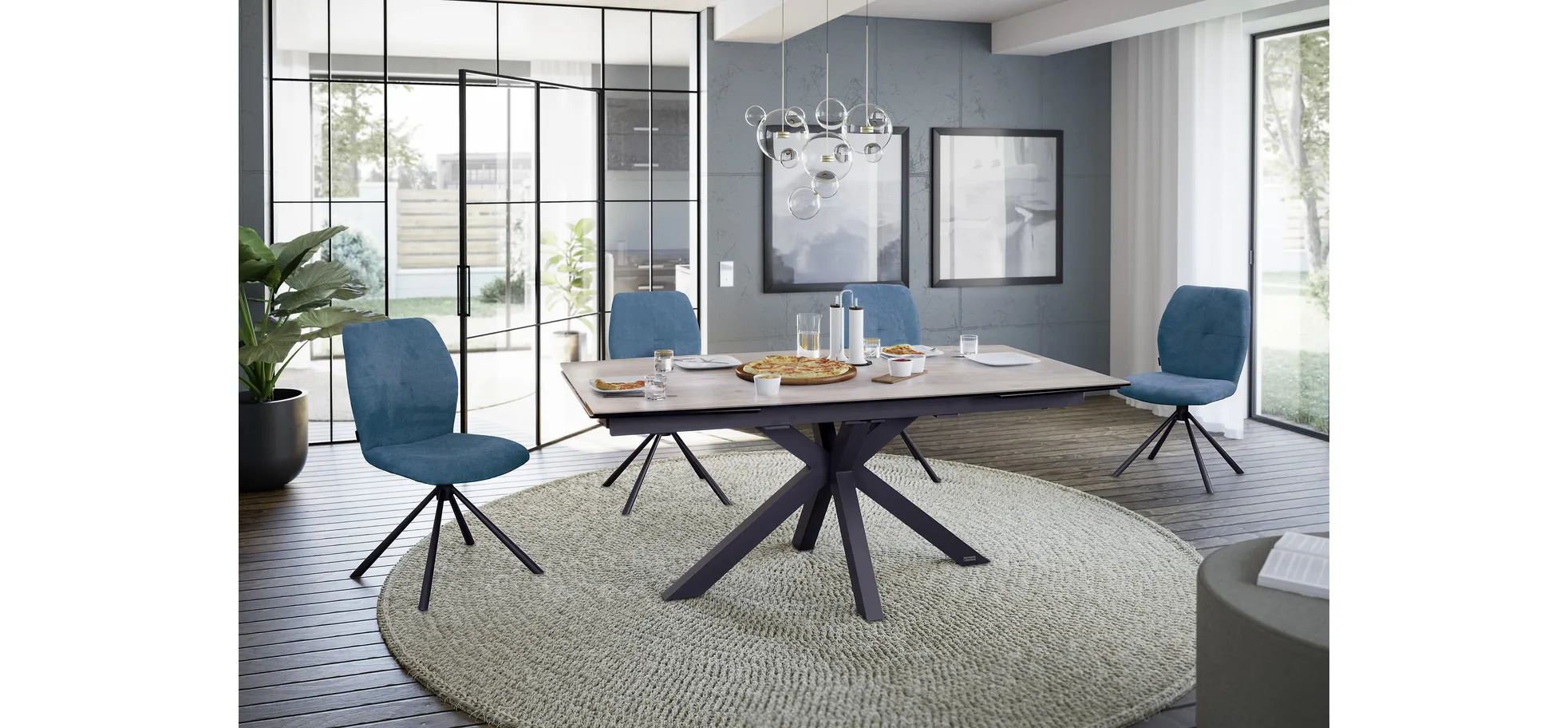 Vierfußstuhl, Stoff Petrol, 360° drehbar - Manoa