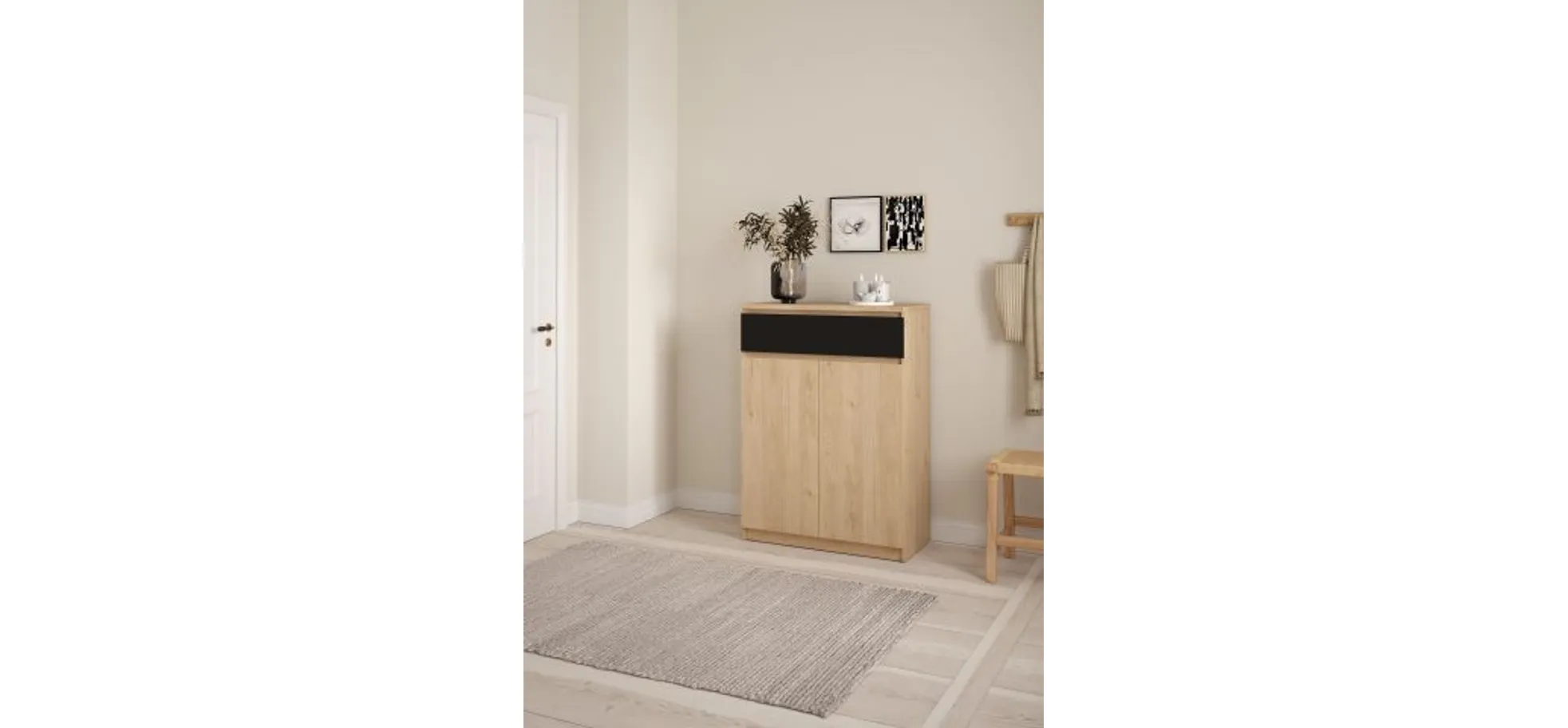 Schuhschrank - B ca. 81 cm, Jackson Hickory Nachbildung, Schwarz