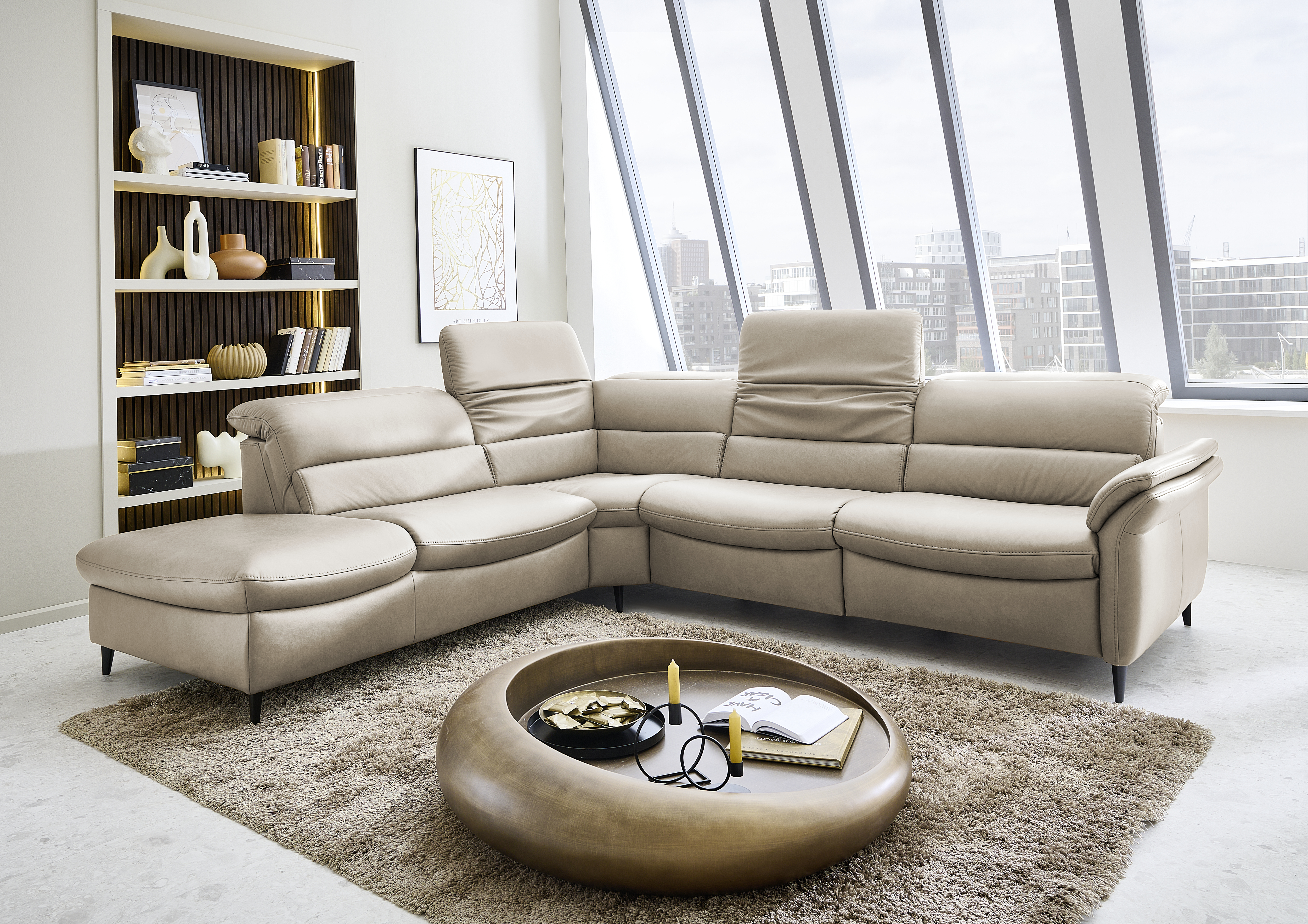 Ecksofa, Leder gravel - LS26 Crata