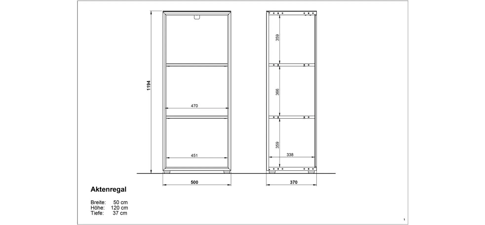 Aktenregal GWEN - B/H/T ca. 50x120x37, Eiche Dekor