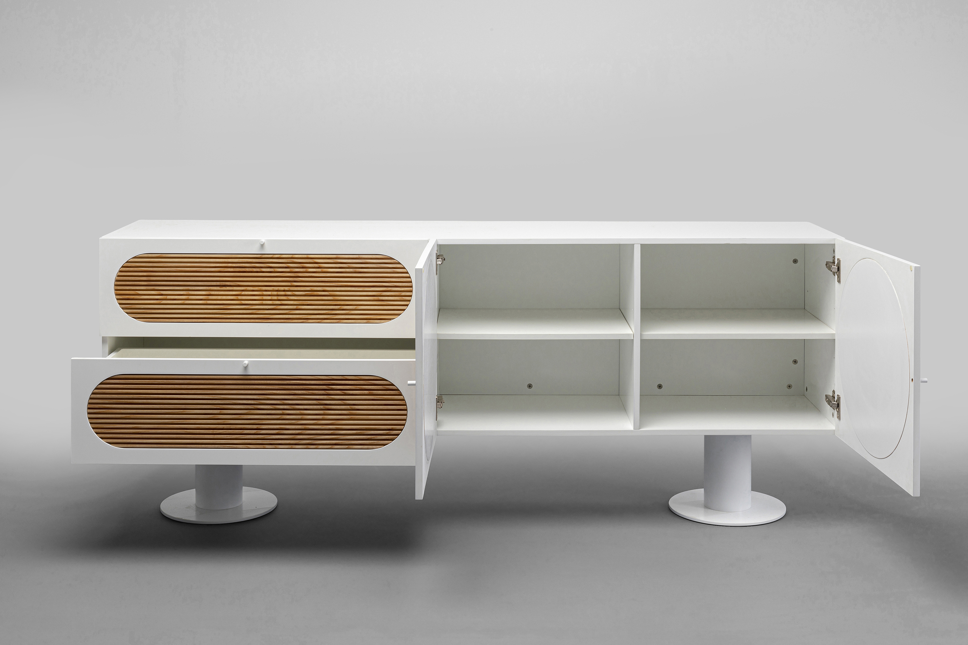 Sideboard Atomic, weiß, Eiche Massicholz - Atomic