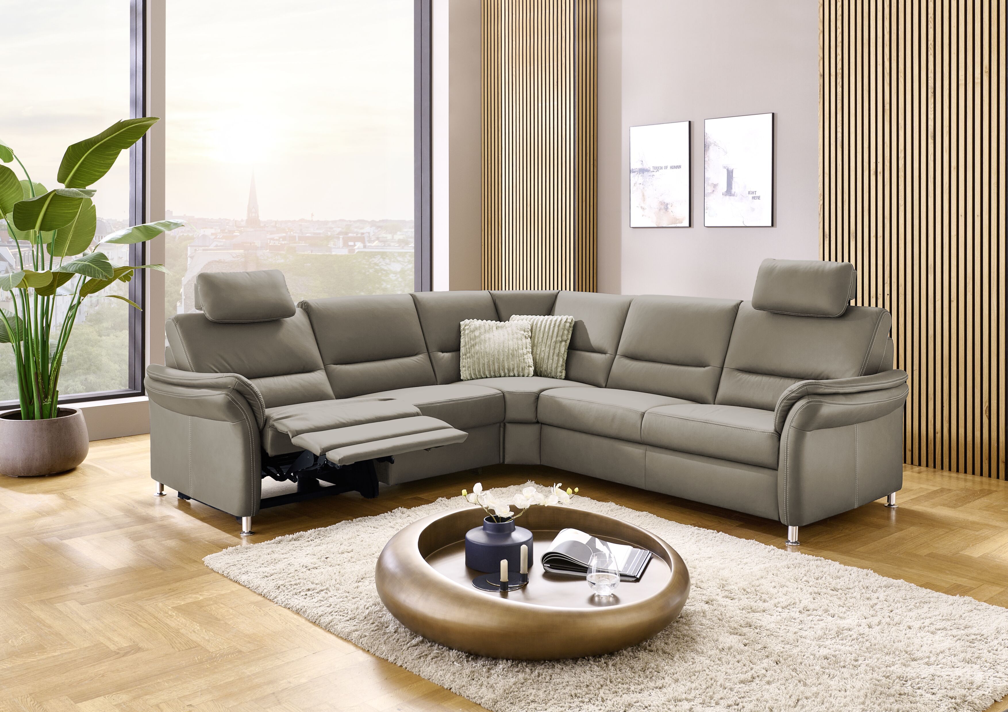 Ecksofa, Leder grau, Sitz Kaltschaum - KS 4953