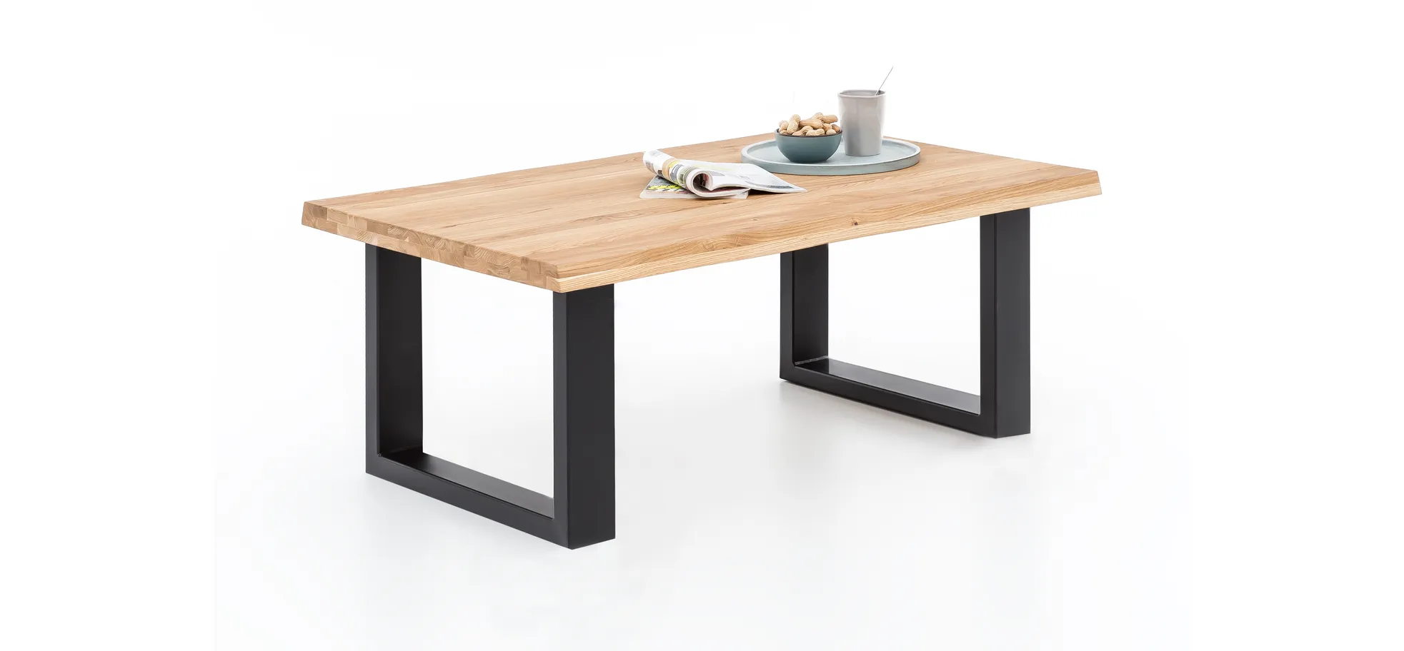Couchtisch - LB ca. 110x70 cm, Eiche massiv geölt, Schwarz