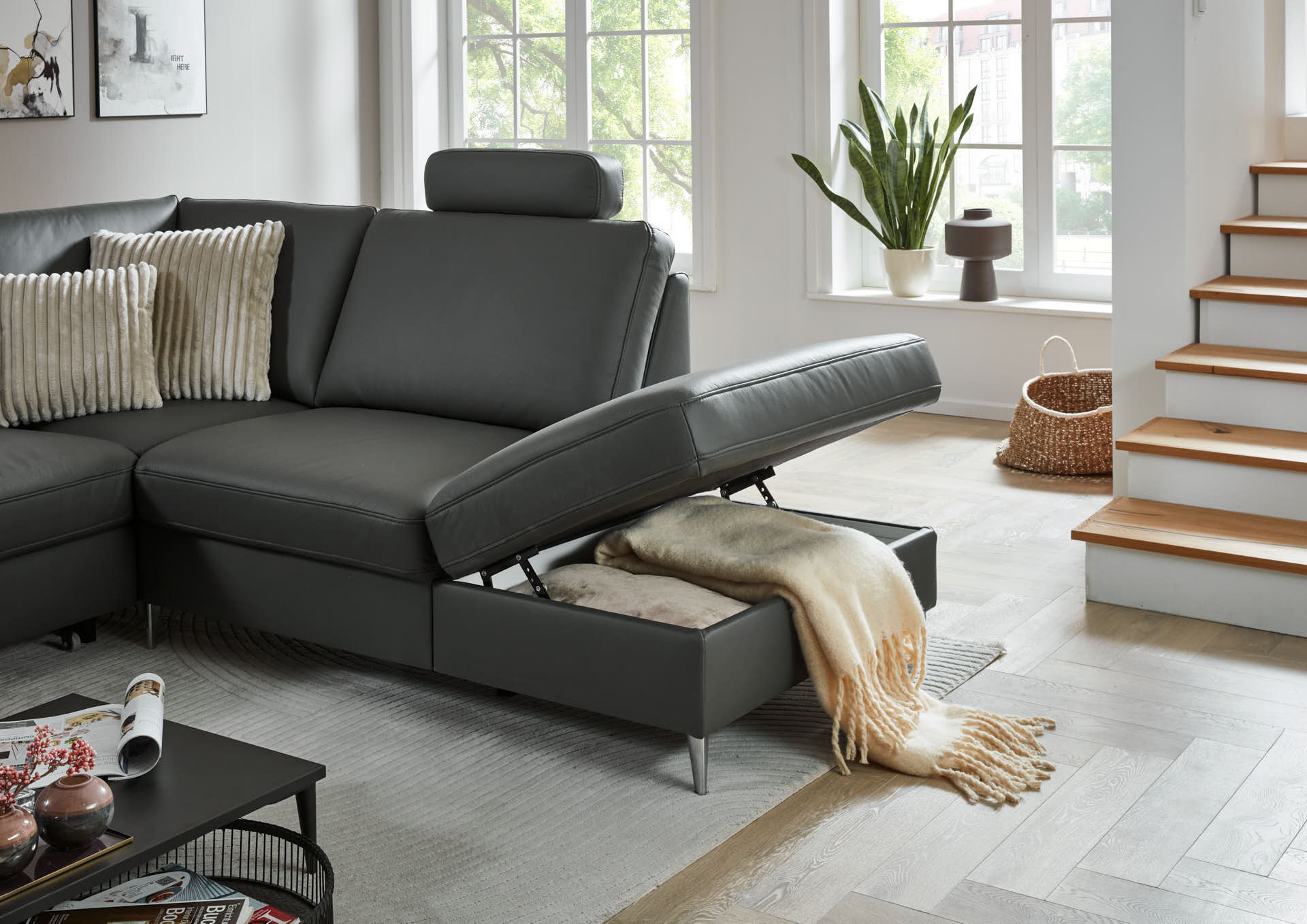 Ecksofa, Leder anthrazit - LS26 Crucola