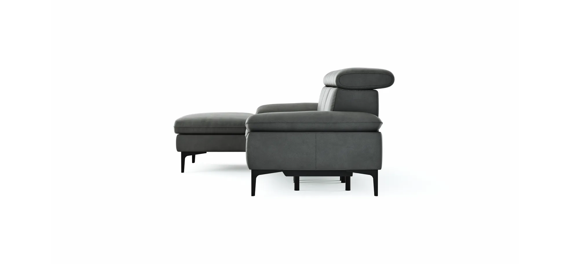 Ecksofa Felipa - Longchair links mit 2,5-Sitzer inkl. Armlehne verstellbar und Rückenlehne/Sitztiefe verstellbar (motorisch), Leder, Grau