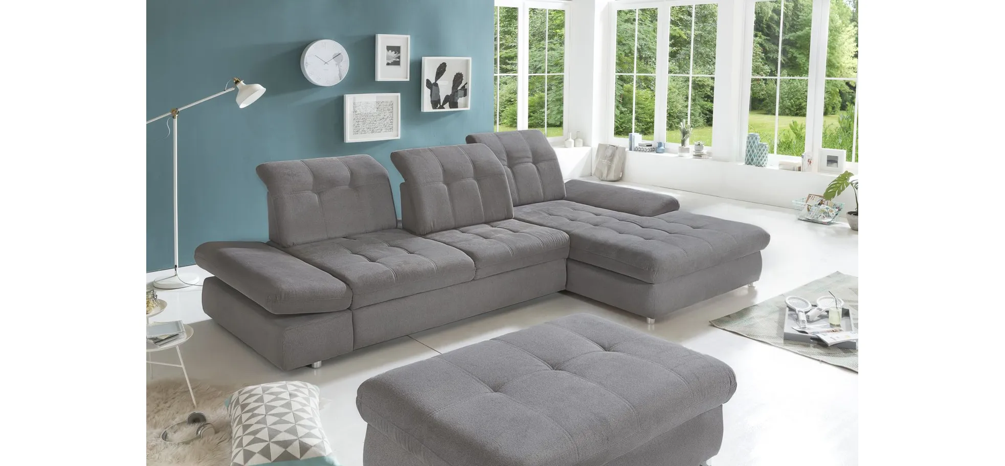 Ecksofa -  keine Funktionen, 2-Sitzer, Ecke rechts, Grau, Webstoff