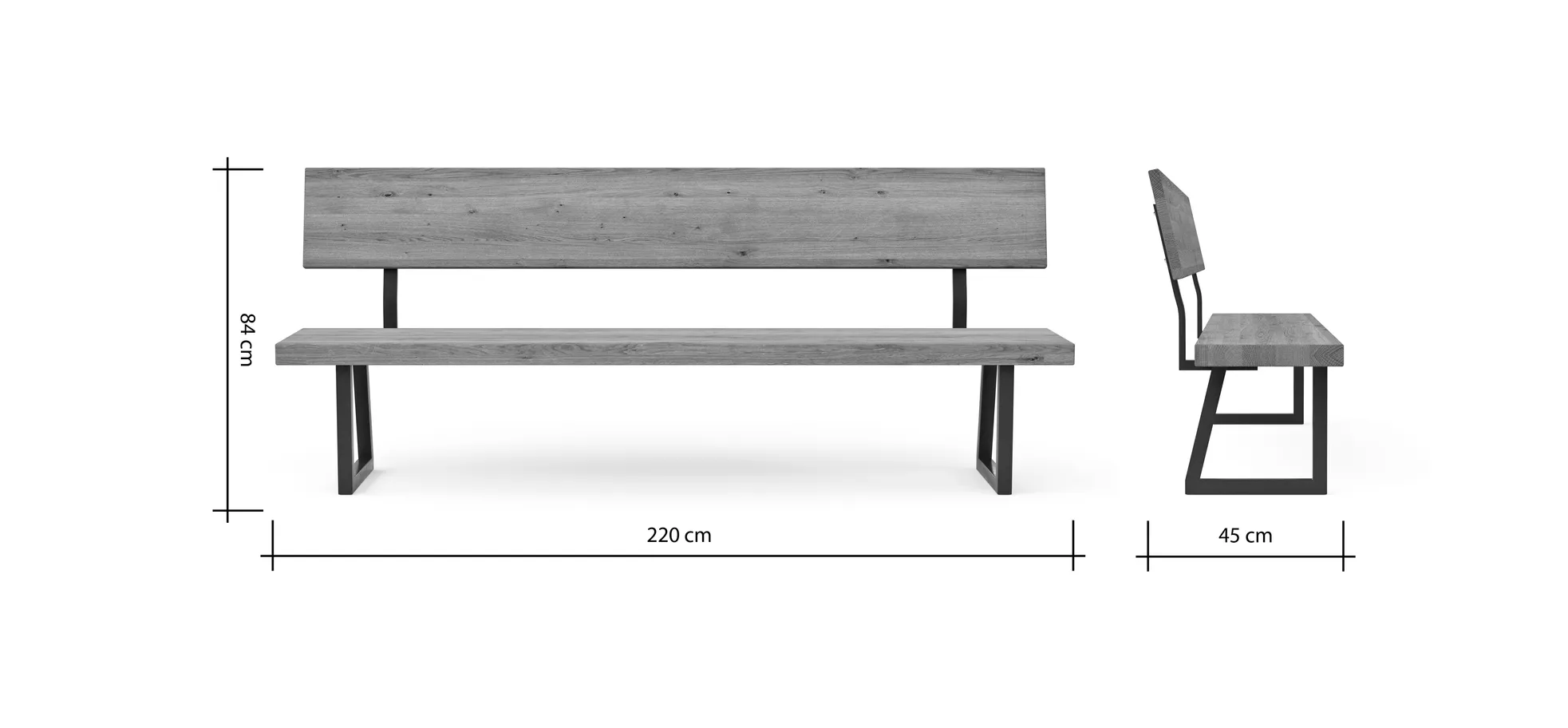 Holzbank Clifton - mit Rückenlehne, Breite ca. 220cm, Zerreiche massiv, natur