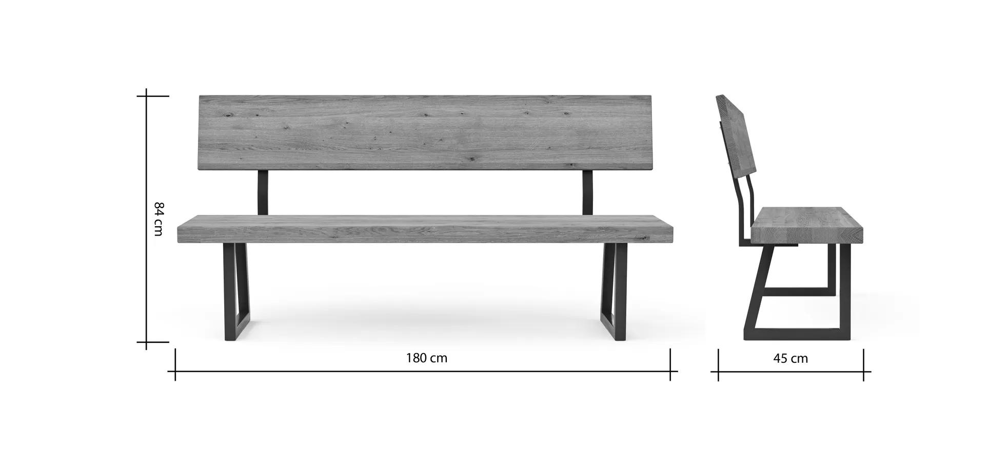 Holzbank Clifton - mit Rückenlehne, Breite ca. 180cm, Zerreiche massiv, smoked