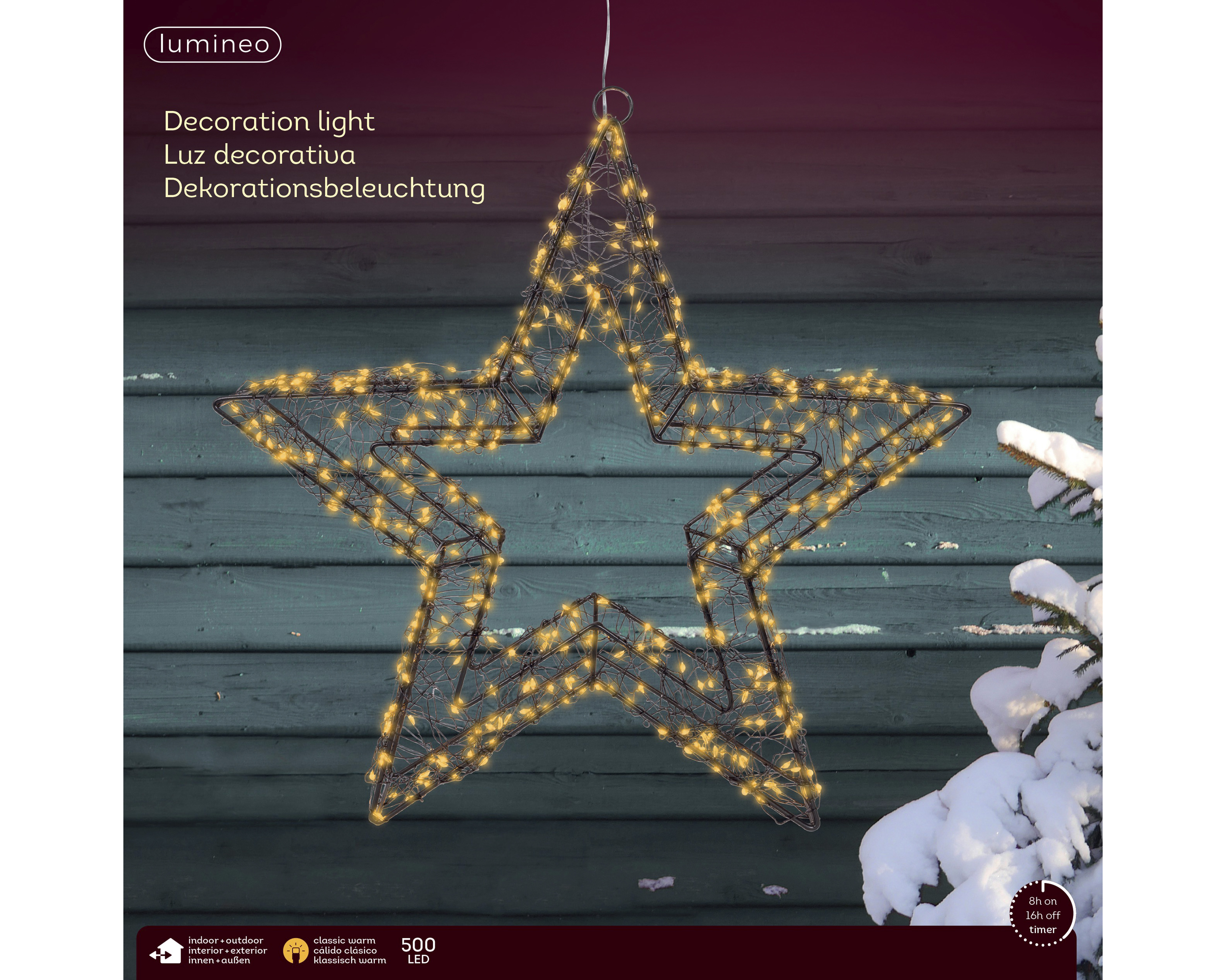 LED Stern - schwarz/klassisch warm, Metall, L7-W38-H38cm-500L