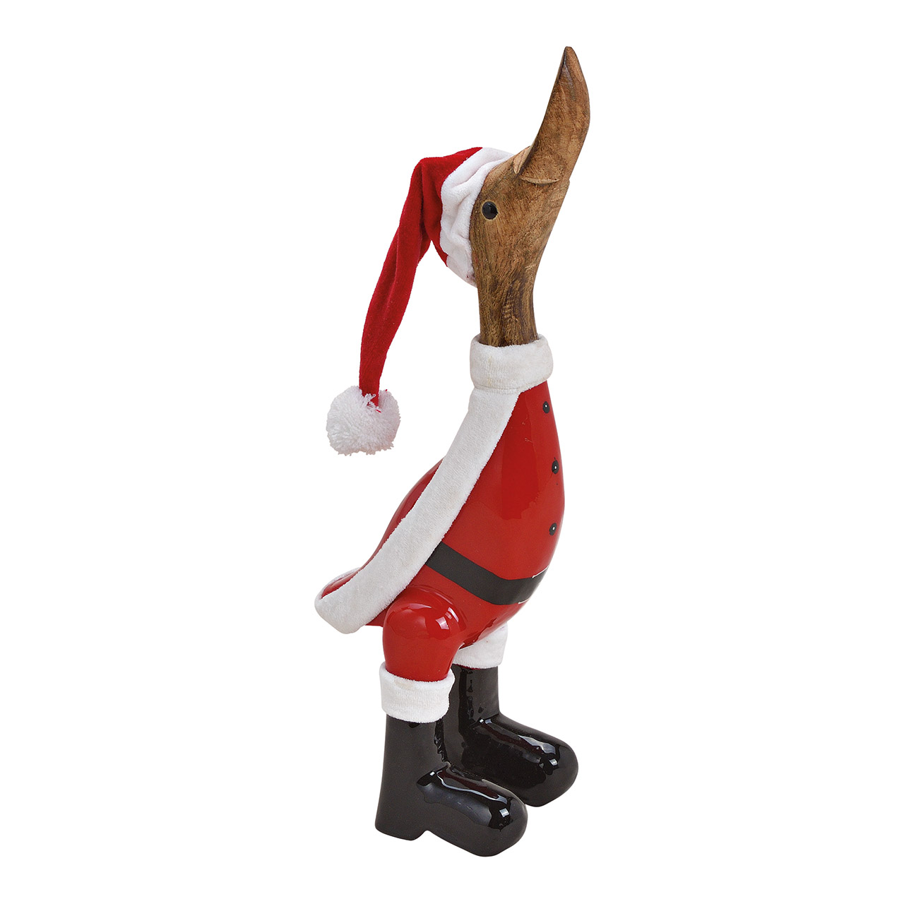 Laufente mit Weihnachtsmütze - Mangoholz Rot ca. 13x34x12cm