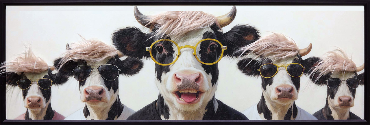 Bild "Fabulous Five", ca.  40x120 cm - Giclée auf Trägerplatte mit Kunstfell, handvered.