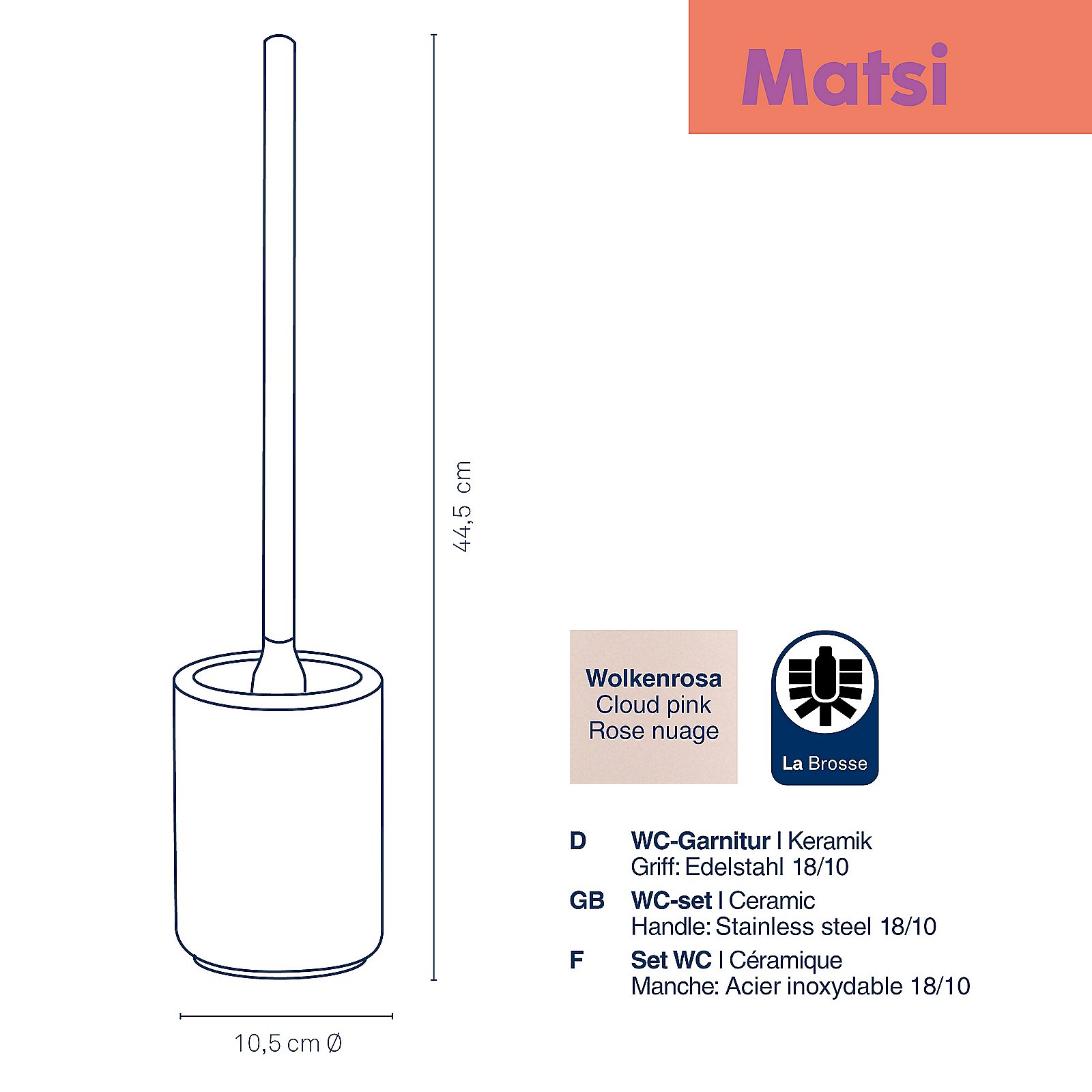WC-Garnitur Matsi 44,5 cm - Keramik wolkenrosa