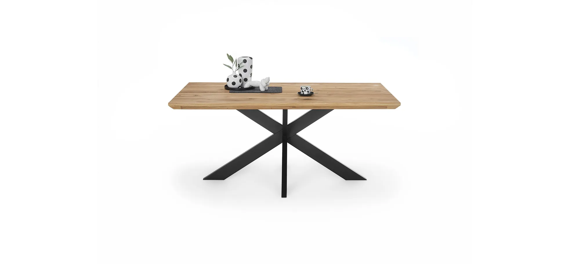Esstisch - LB ca. 160x90 cm, Wildeiche massiv geölt, Schweizer Kante, Schwarz