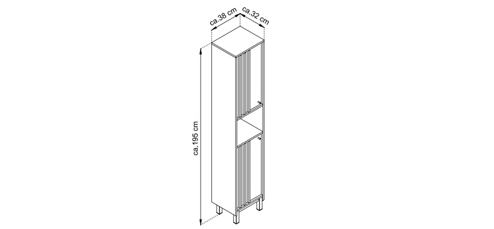 Hochschrank- B ca. 38 cm, Eiche Dekor, Schwarz