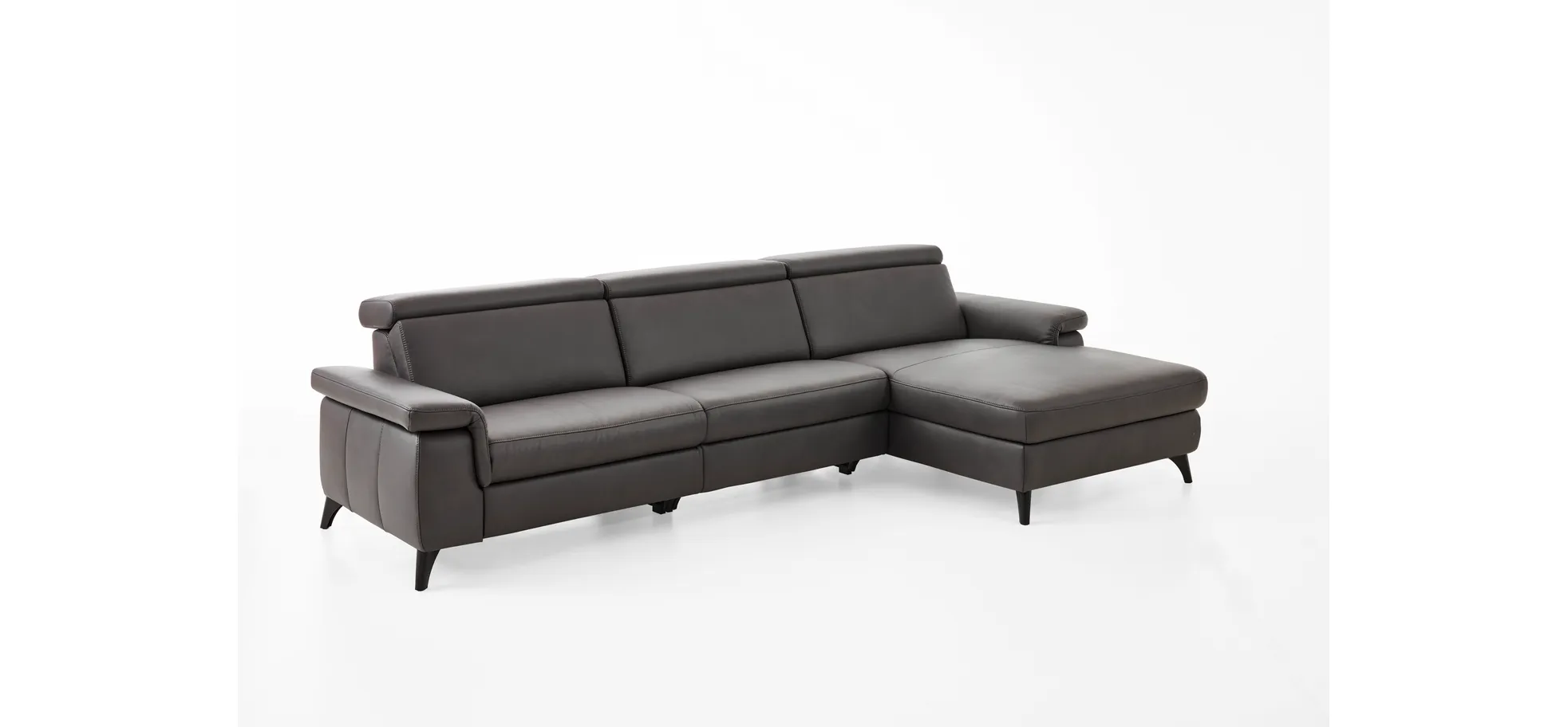 Ecksofa - 2-Sitzer mit Longchair rechts, Leder, Anthrazit