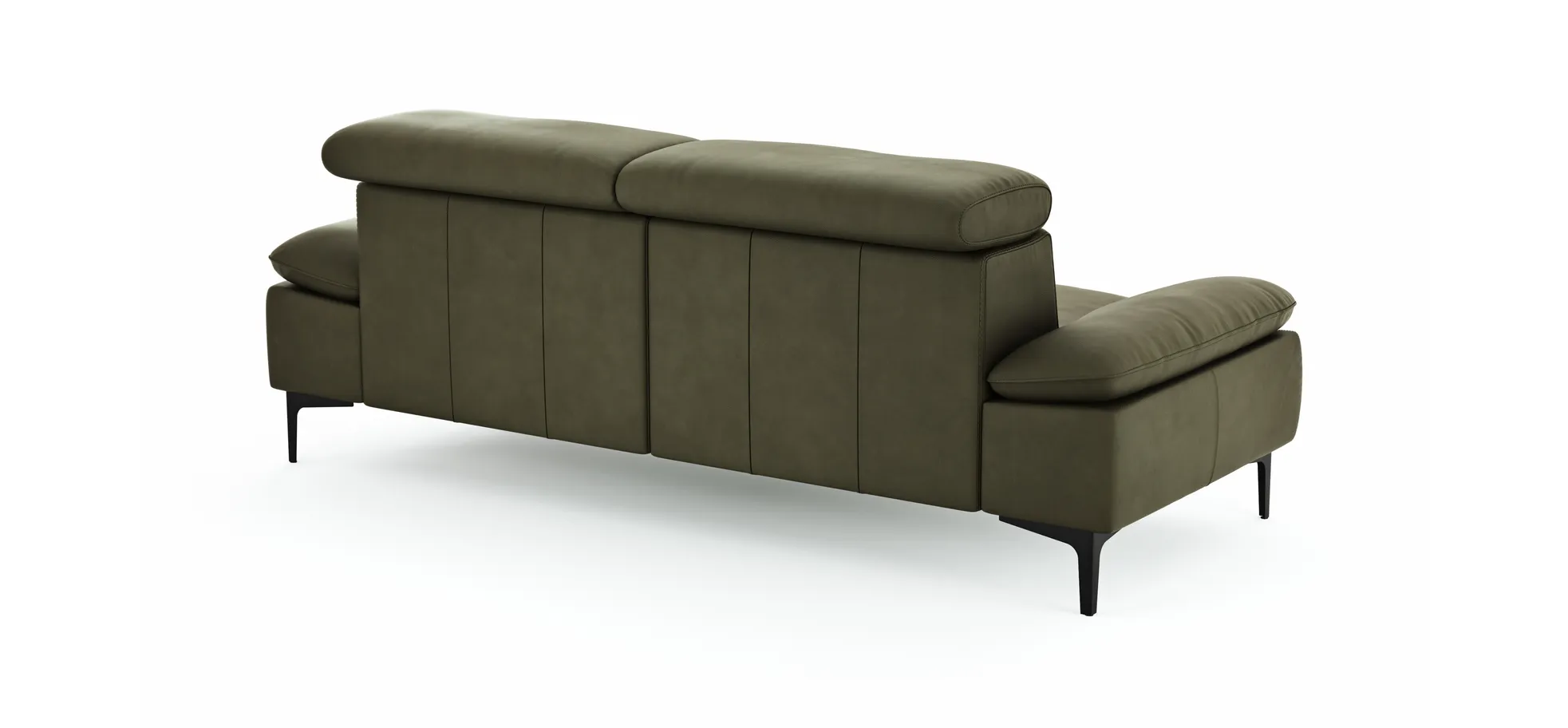Sofa Felipa - 3-Sitzer inkl. Kopfteil verstellbar, Leder, Olive