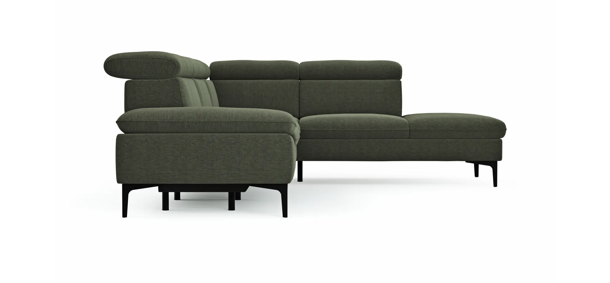 Ecksofa Felipa - 2,5-Sitzer mit Ecke rechts inkl. Armlehne verstellbar und Rückenlehne/Sitztiefe verstellbar (motorisch), Stoff, Dunkelgrün