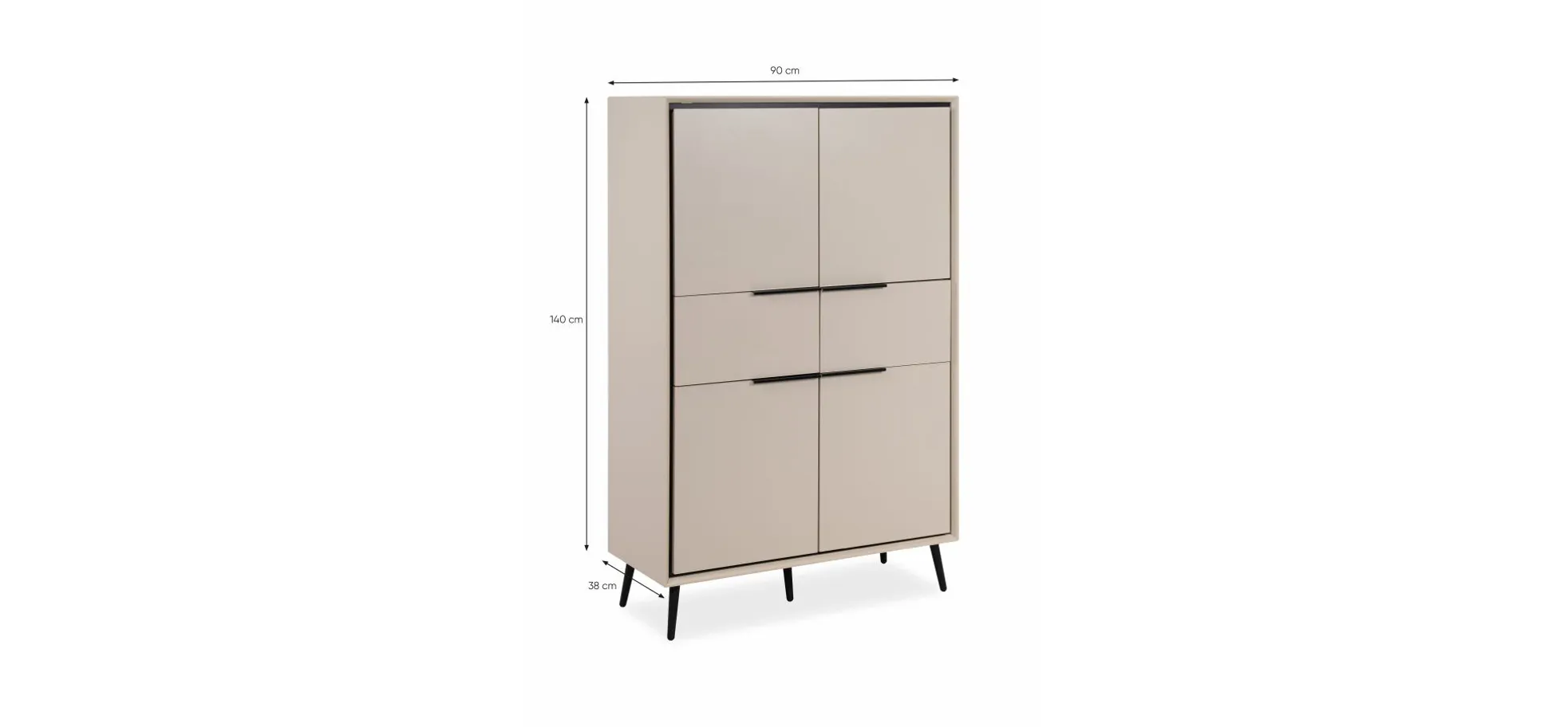 Highboard - B ca. 90 cm, Sand, Schwarz