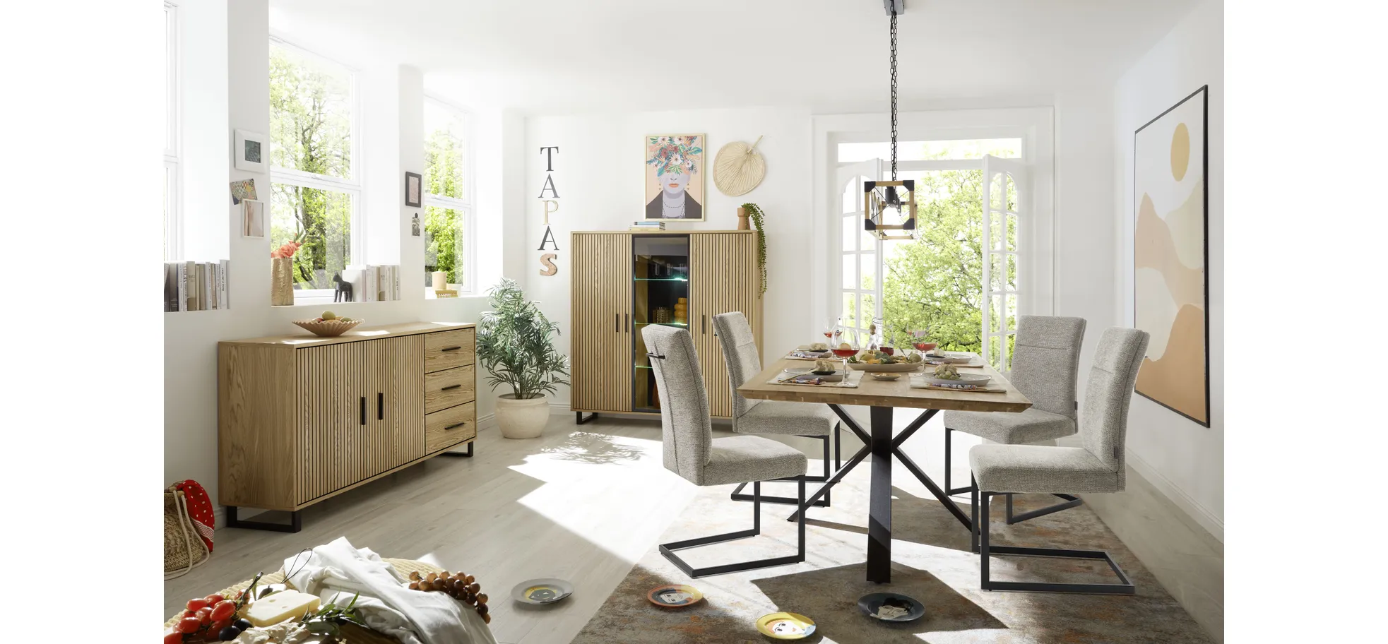 Highboard, Eiche teilmassiv geölt - Emila