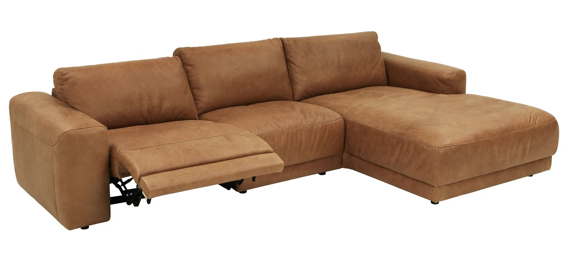 Ecksofa Balok - 2,5-Sitzer, Longchair groß rechts, Relaxfunktion (motorisch), Leder, Cognac