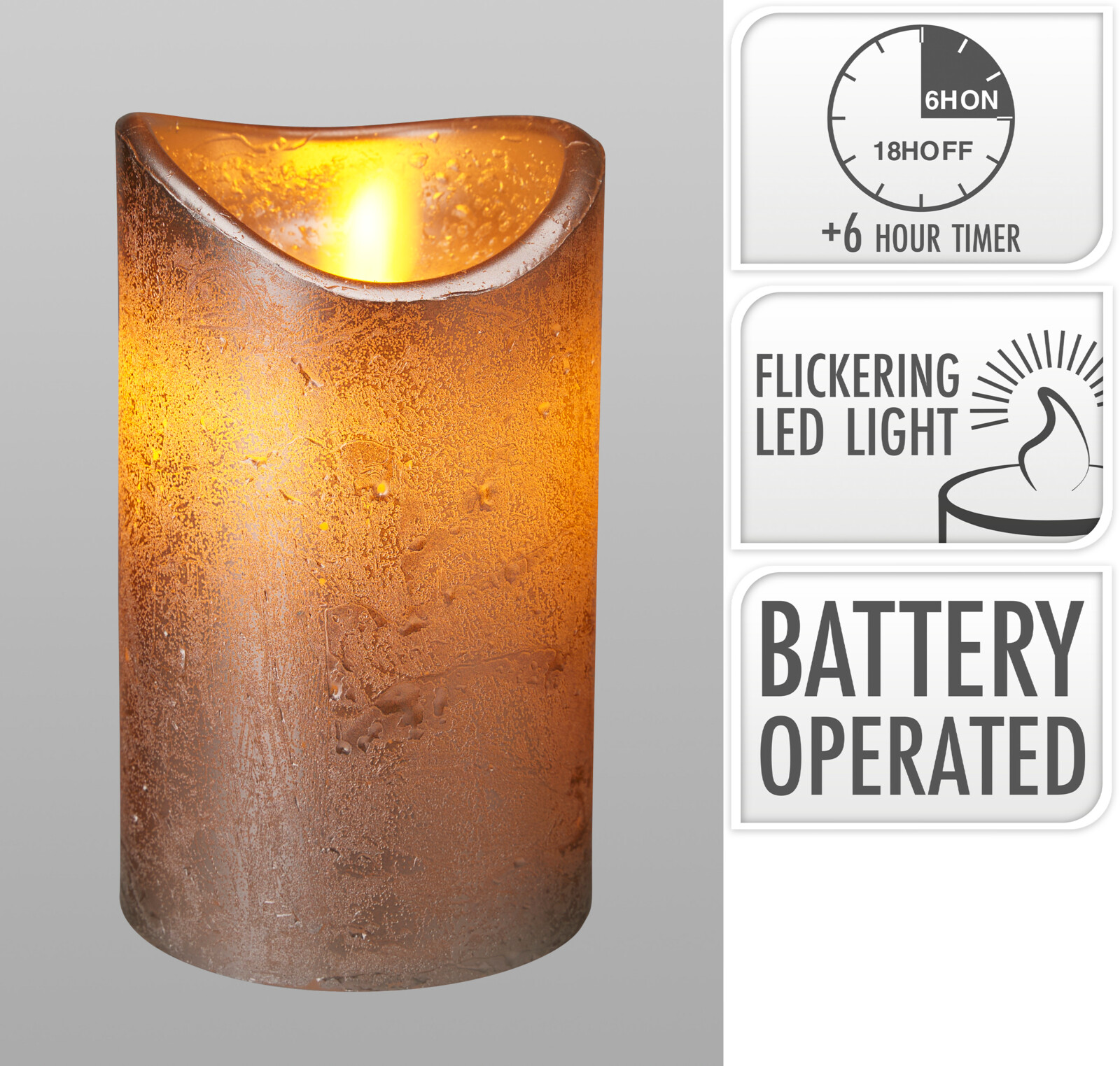 LED Kerze 7,5x12,5cm - timer, batteriebetrieb, silber