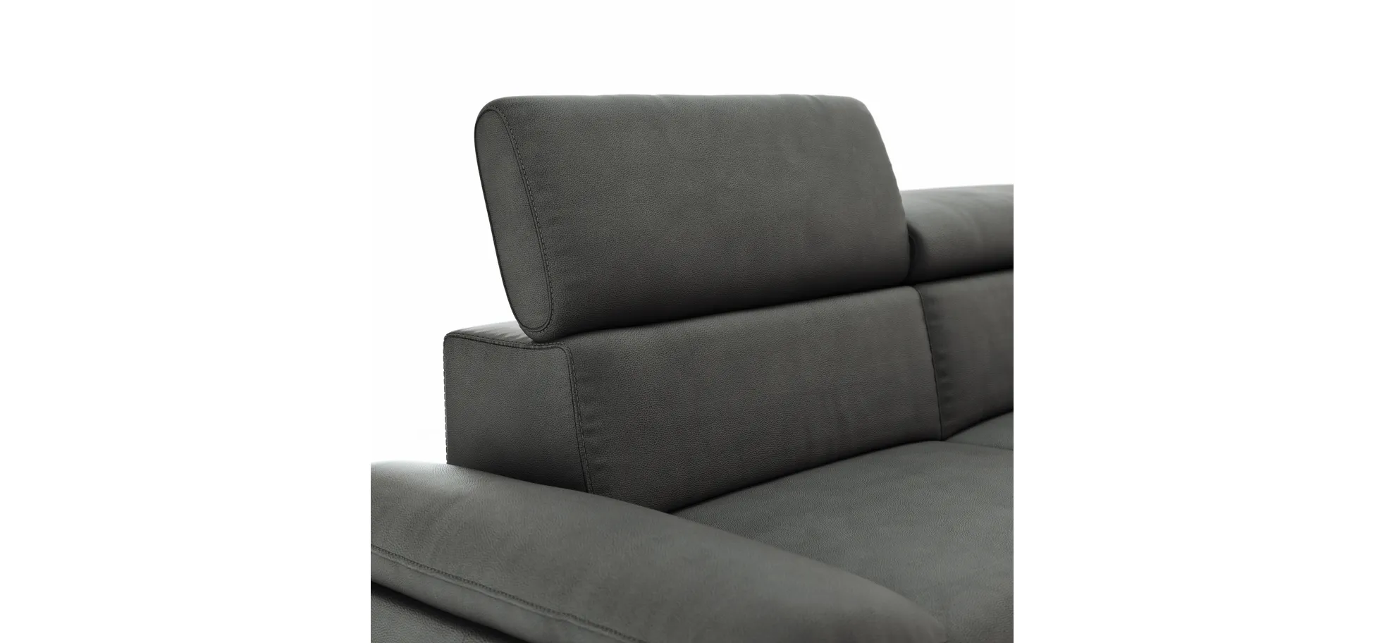 Ecksofa Felipa - 2,5-Sitzer mit Longchair rechts inkl. Armlehne verstellbar und Rückenlehne/Sitztiefe verstellbar (motorisch), Leder, Grau