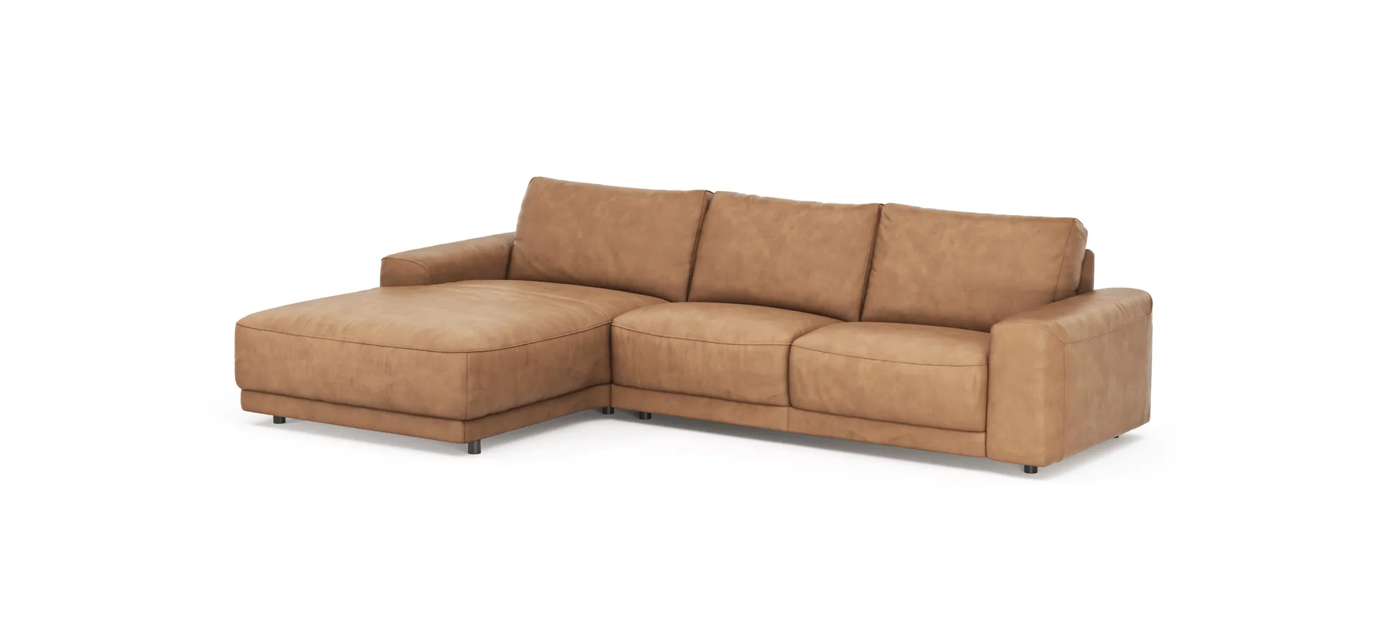 Ecksofa Balok - Longchair groß links mit 2,5-Sitzer, Leder, Cognac