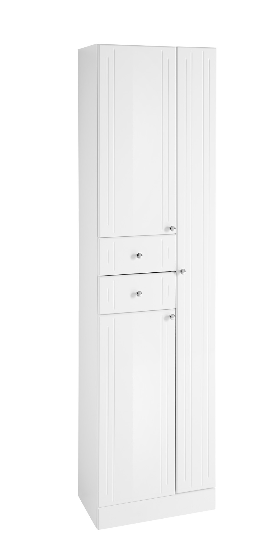 Hochschrank, weiß HG, 3 Türen, 2 Schübe - QUICKSET - 955