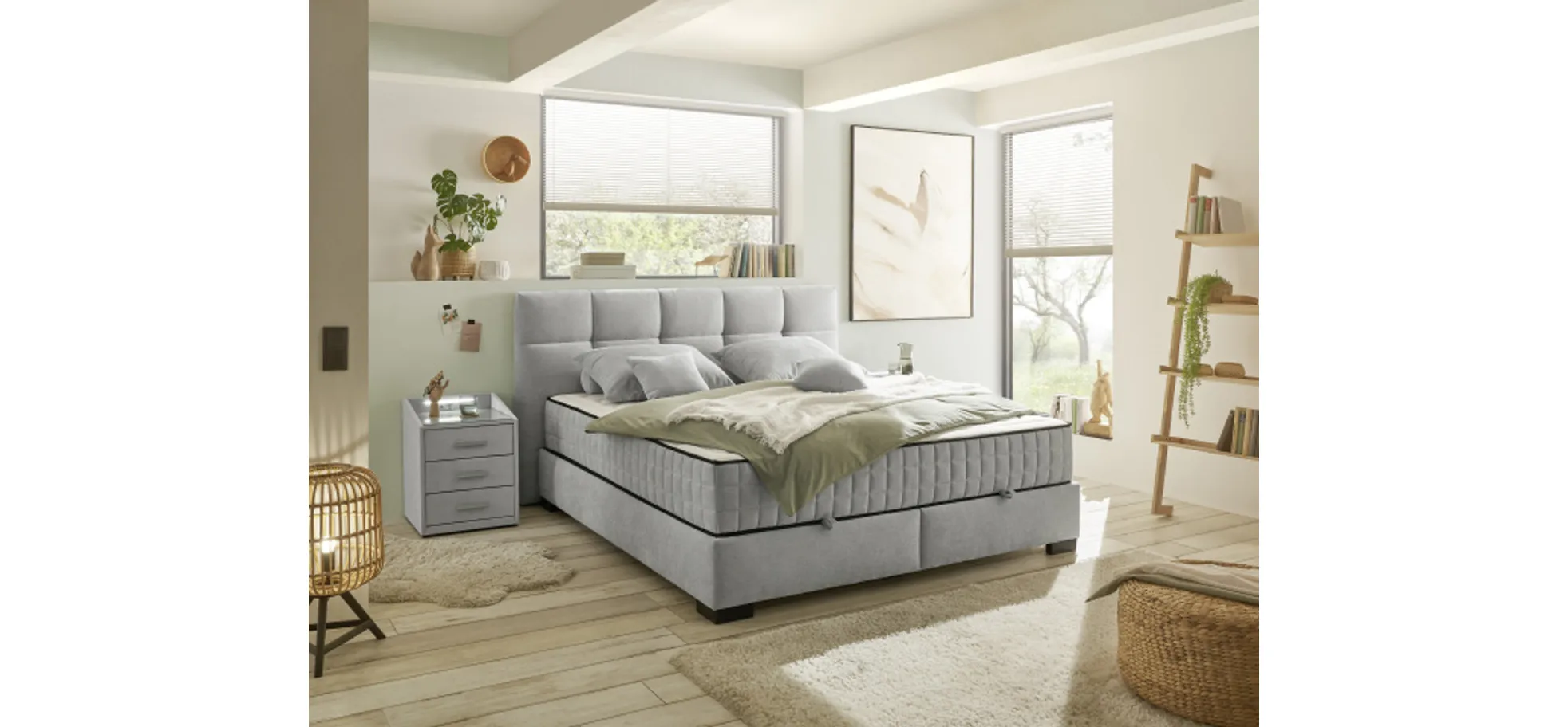 Boxbett - Liegefläche ca. 160x200 cm, Stoff, Silberfarben