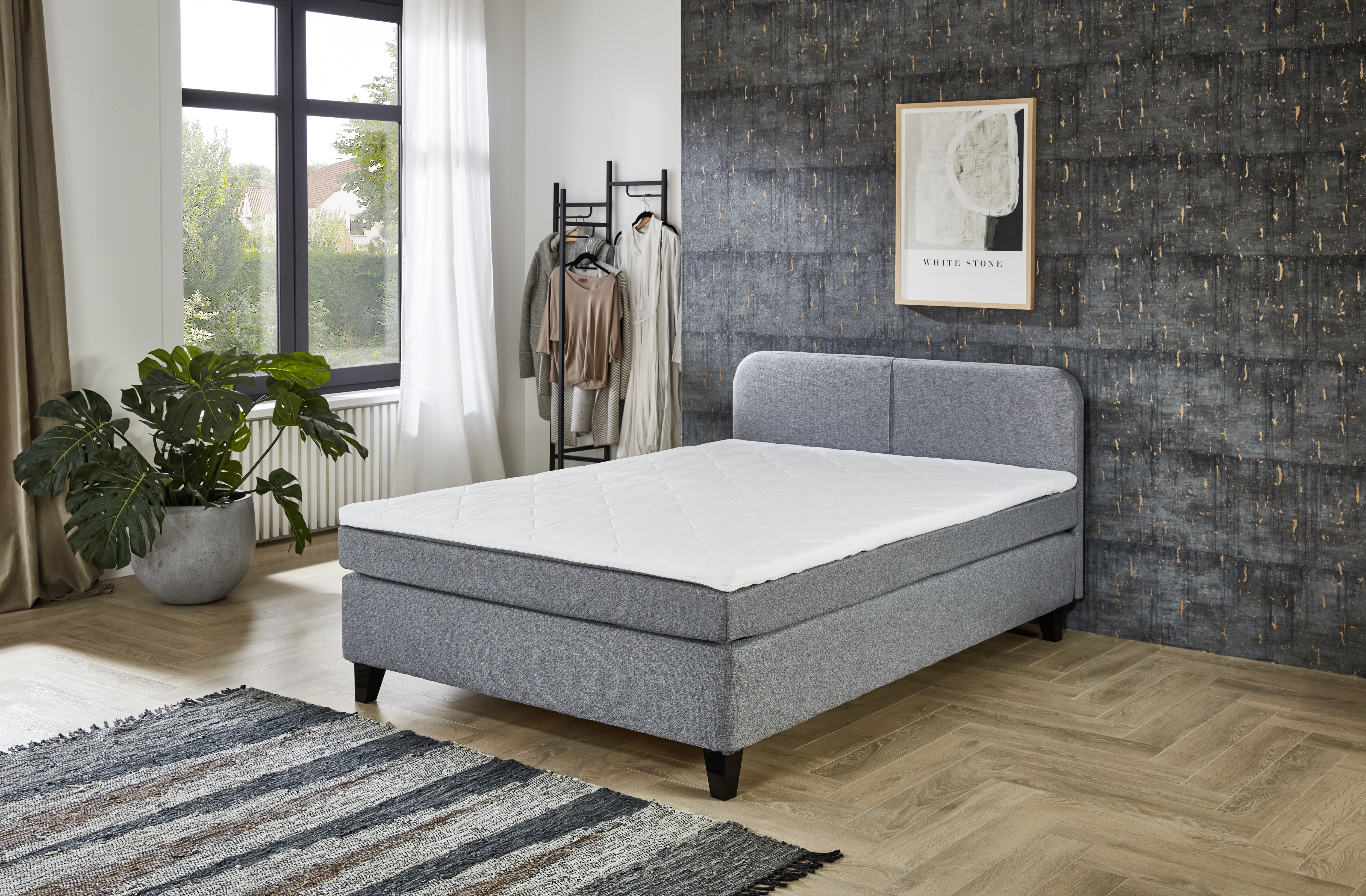 Boxspringbett, grau, mit Topper, 140x200  - MyStyle 3084