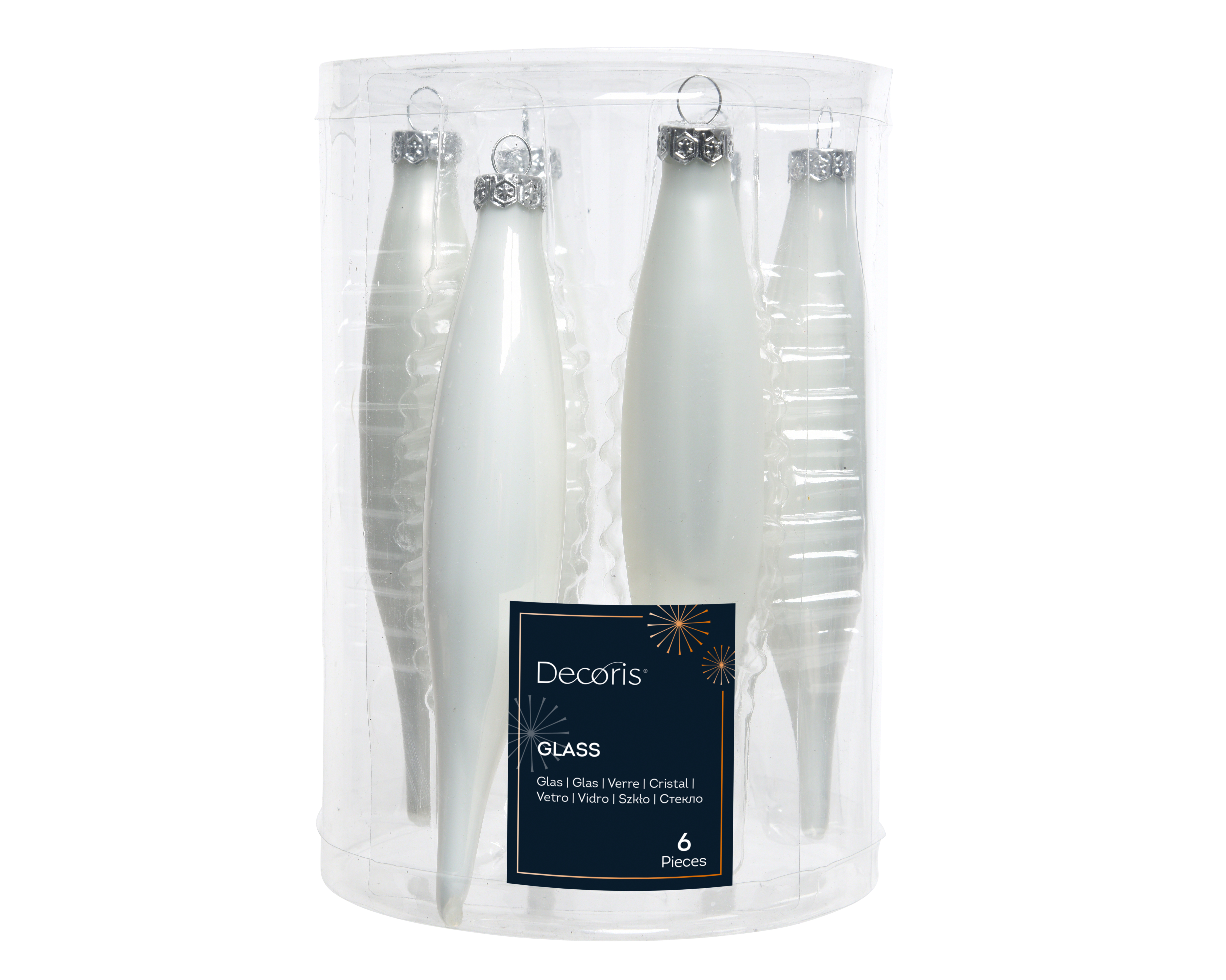 Hänger Eiszapfen 6-er - winterweiss, Glas, Ø3-H15cm