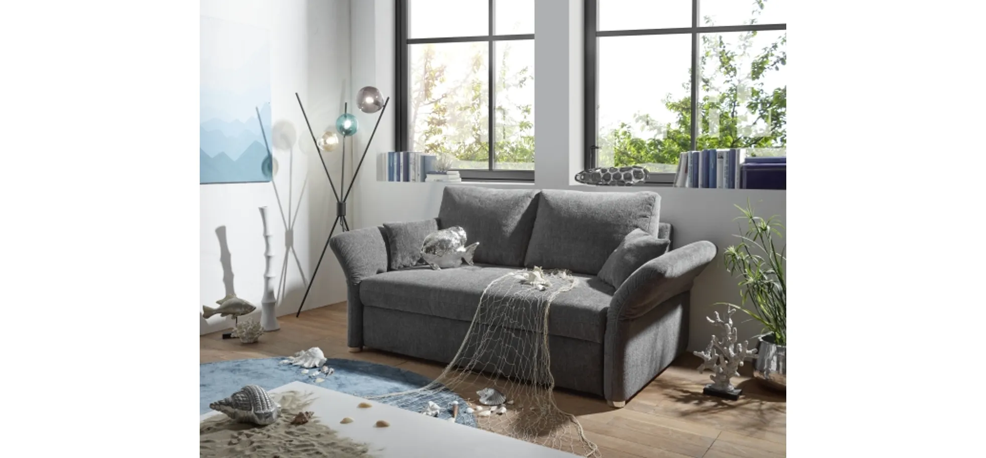 Sofa JORDEN - 2,5-Sitzer, inkl. Schlaffunktion, verstellbare Armlehnen, Stoff, Dunkelgrau