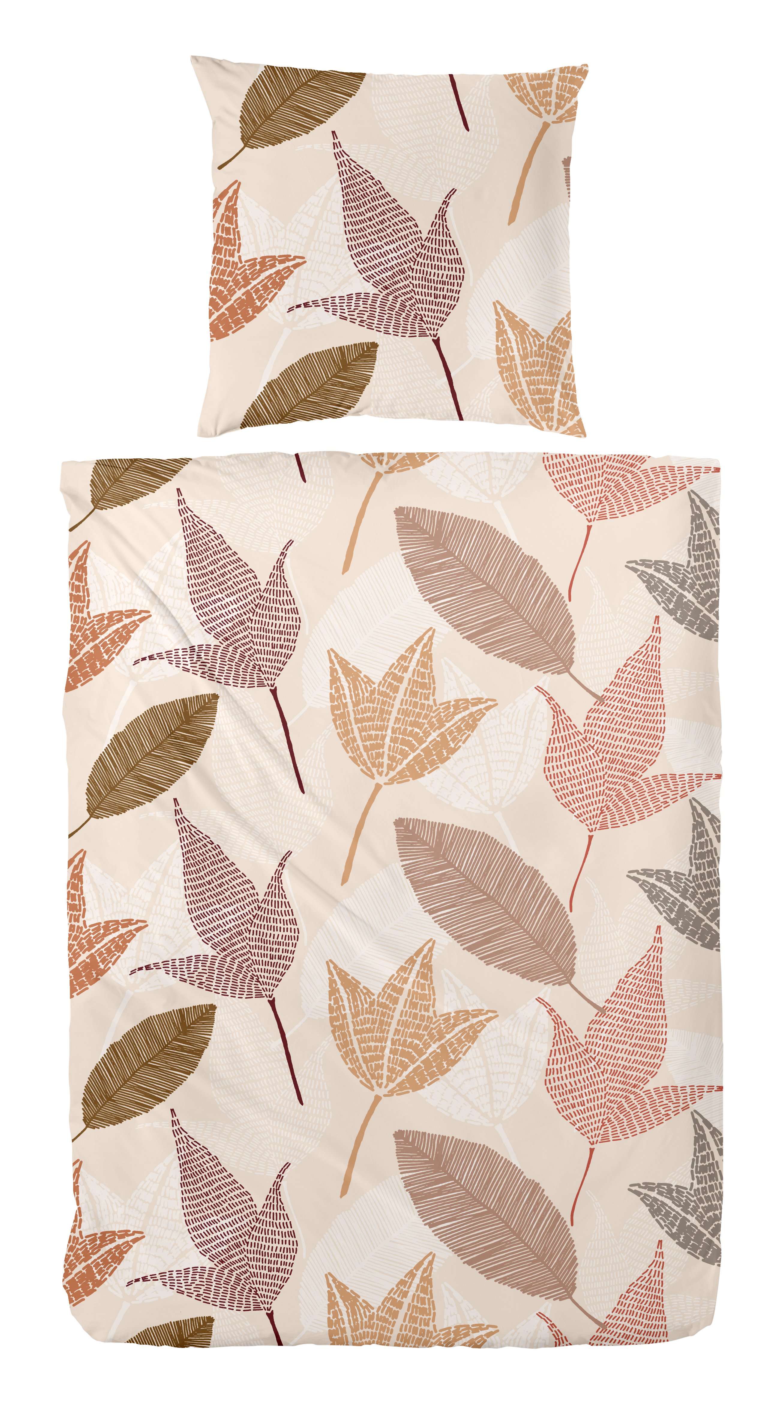 Feinbiber-Bettwäsche, 135x200cm, beige-braun - 100% Baumwolle