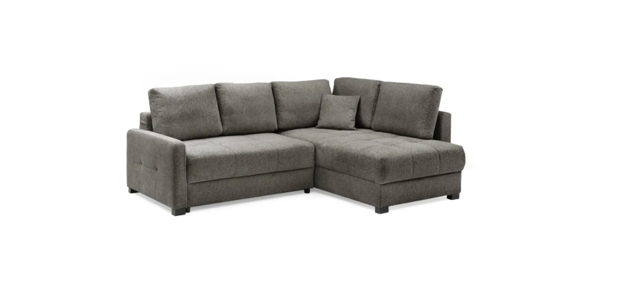Ecksofa EDWIN - 2-Sitzer, Ecke rechts inkl. Schlaffunktion und Bettkasten, Stoff, Braun