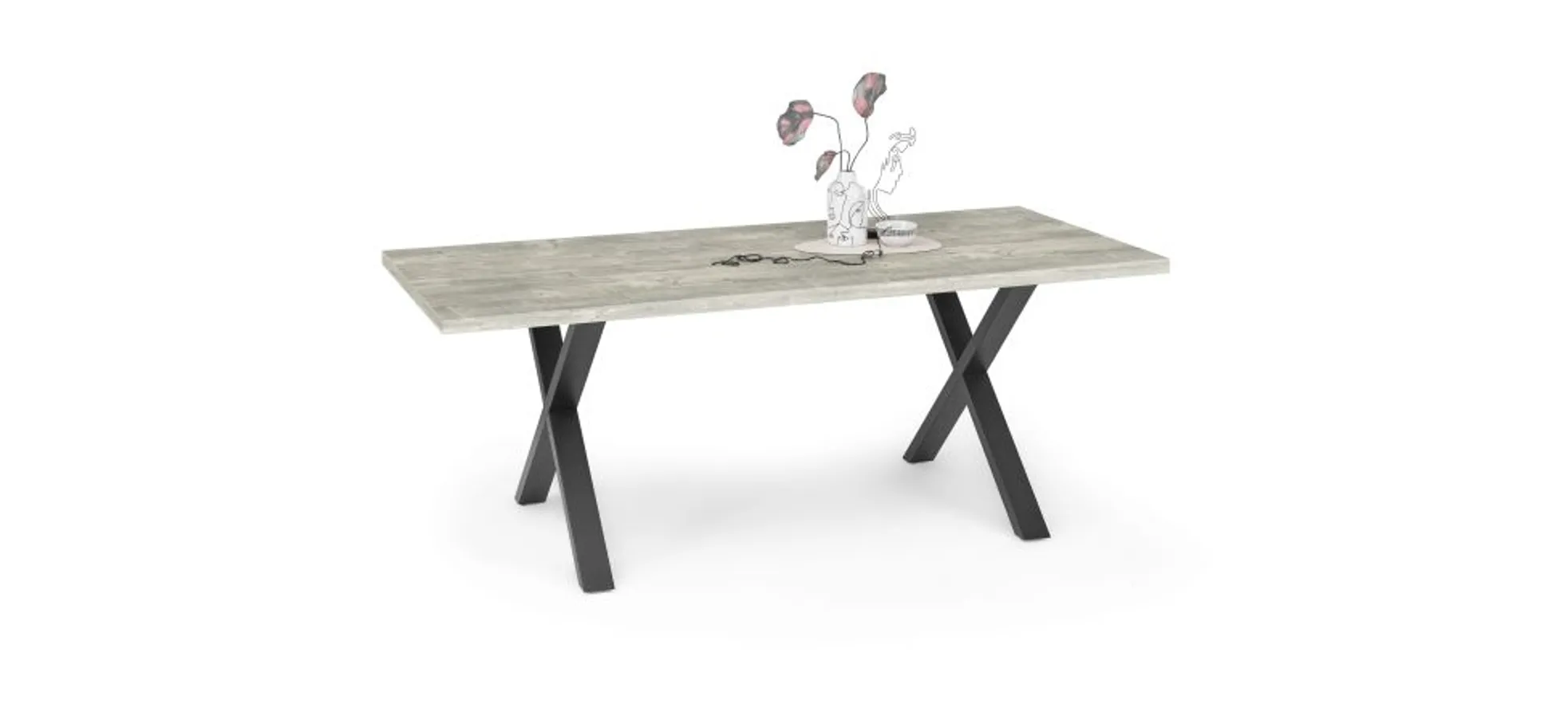 Esstisch - LB ca. 200x100 cm, Betonoptik, Schwarz