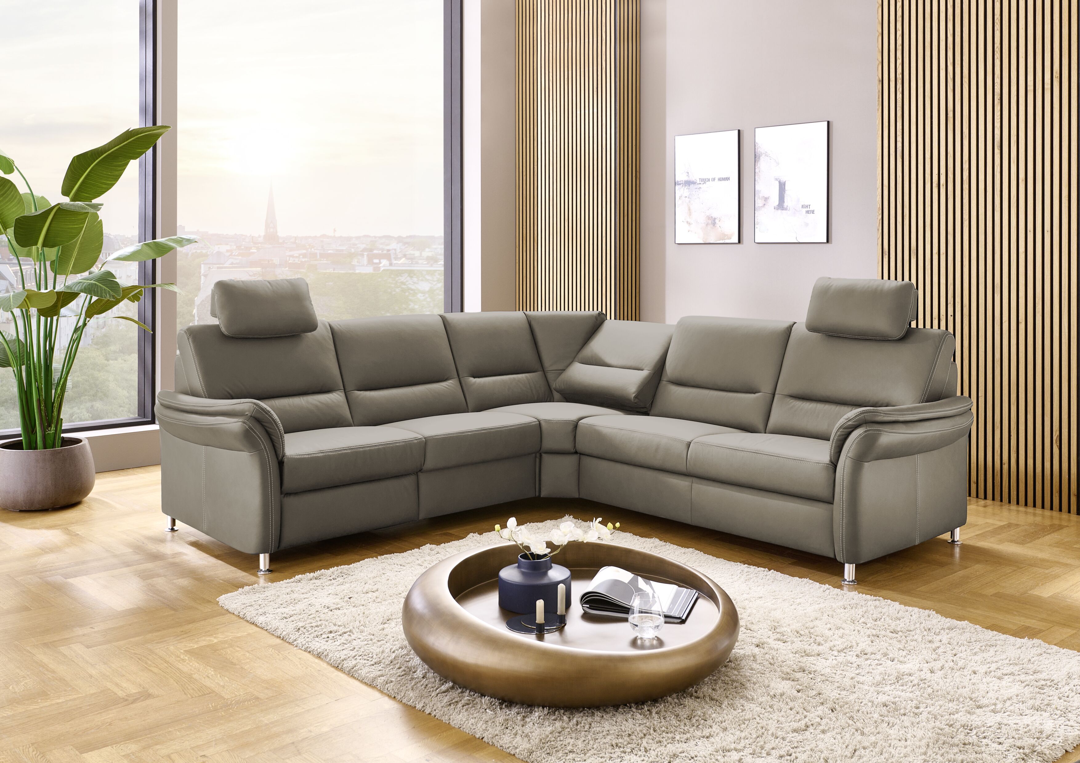 Ecksofa, Leder grau, Sitz Kaltschaum - KS 4953
