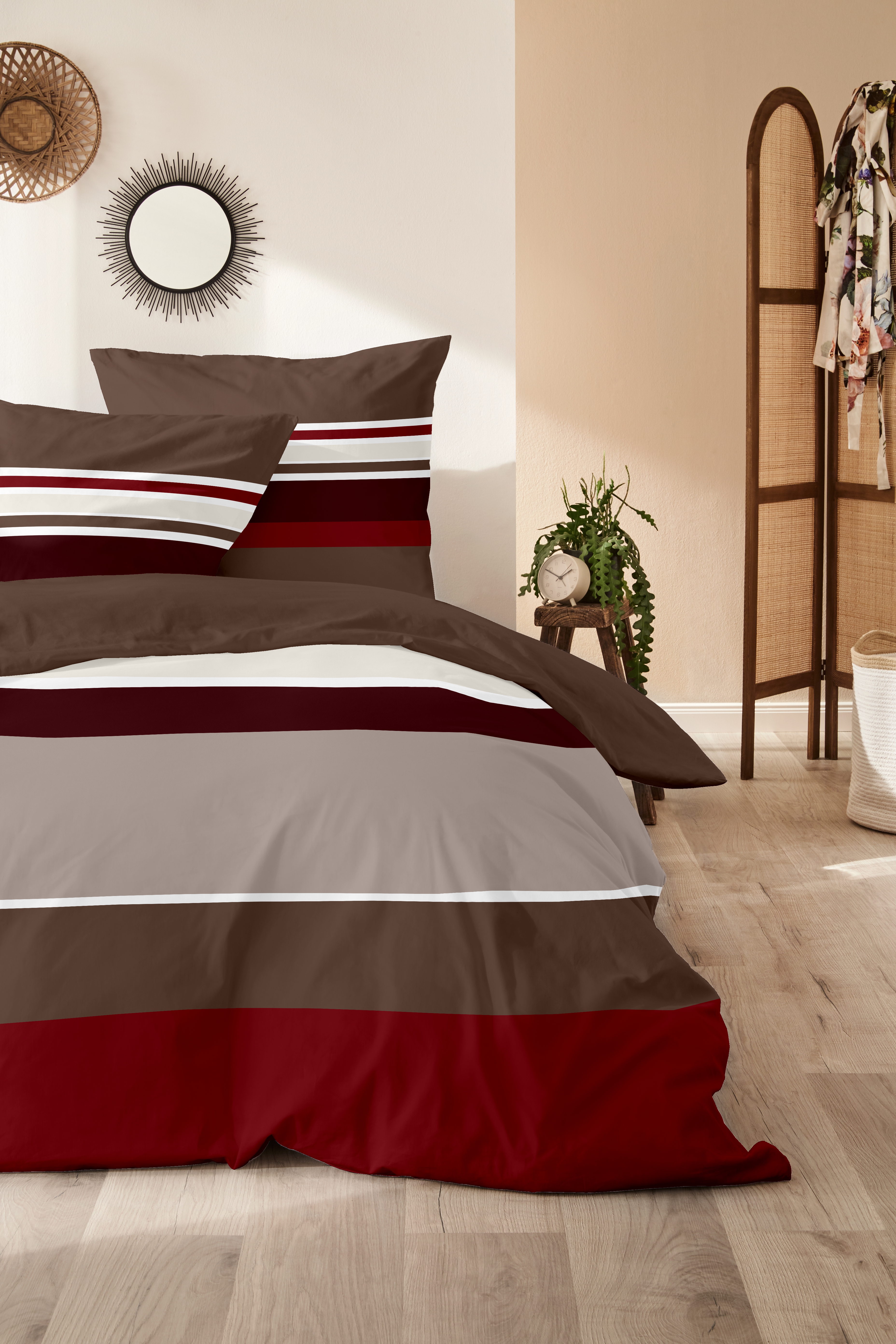 Edelflanell-Bettwäsche, 155x220cm, rot-braun - 100% Baumwolle