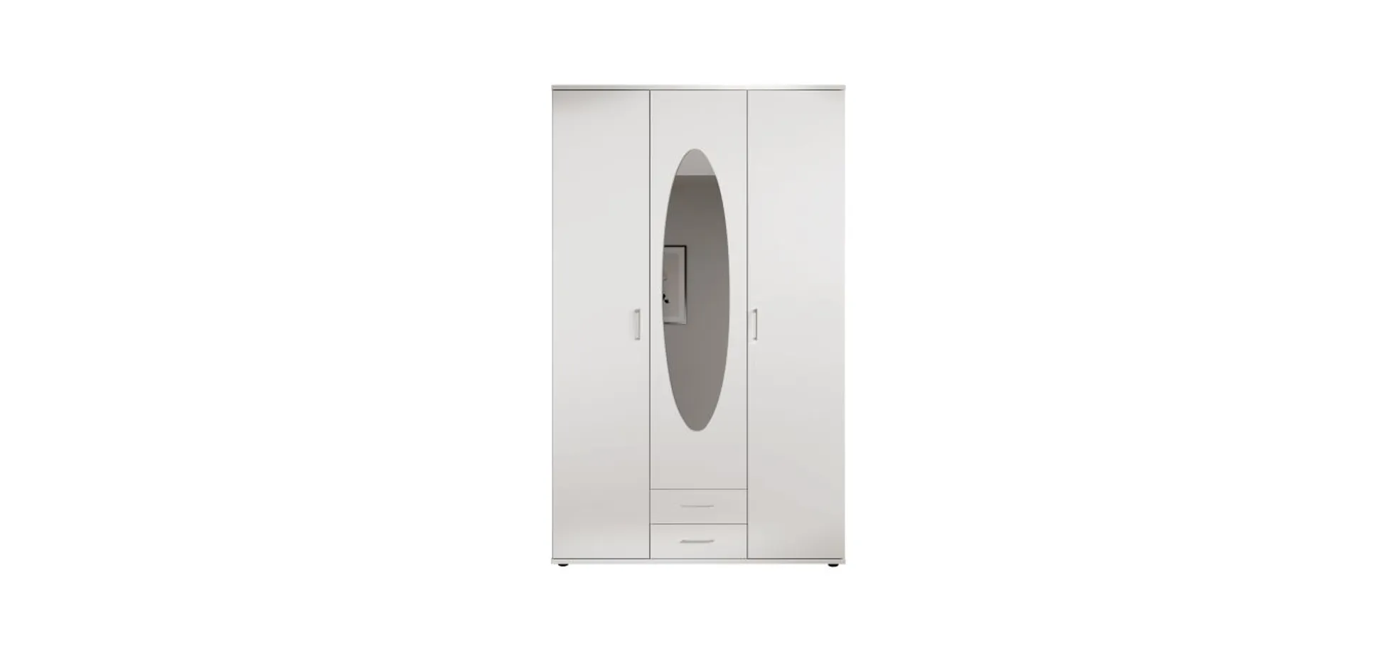 Drehtürenschrank- B ca. 120 cm, Weiß, Spiegel