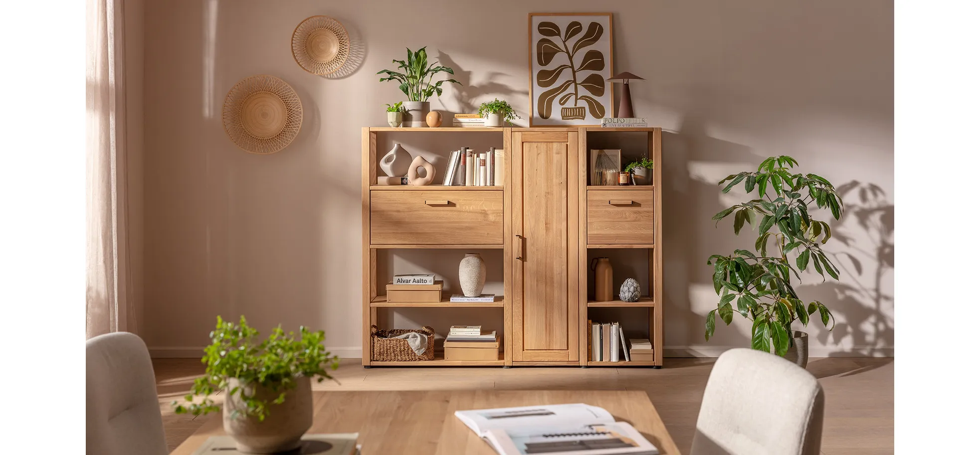 Highboard, Eiche massiv, legno geölt - Elara