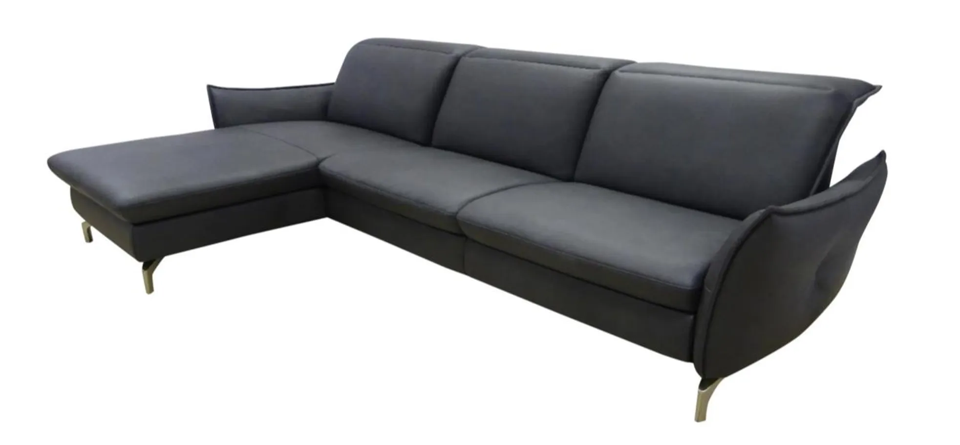 Ecksofa - Longchair links mit 2-Sitzer rechts, Leder, Anthrazit