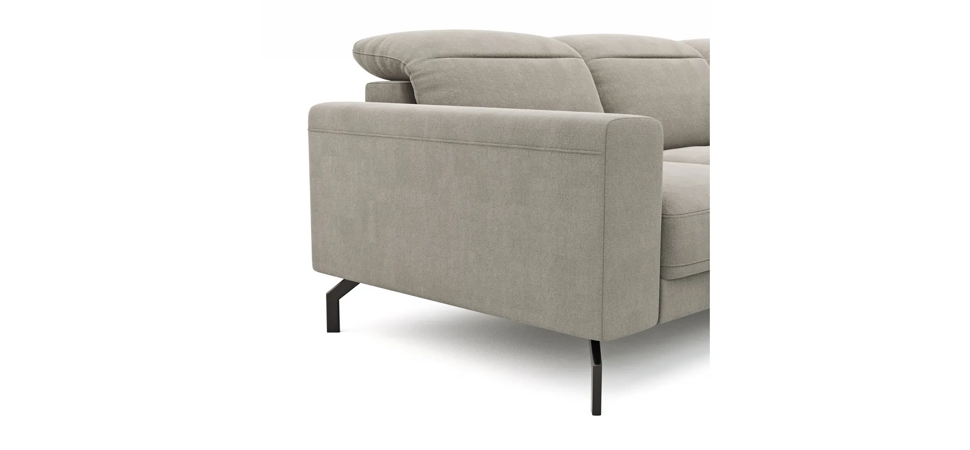 Ecksofa Rockport B - 2,5-Sitzer mit Longchair rechts inkl. Kopfteil/Sitztiefe verstellbar, Stoff, Khaki
