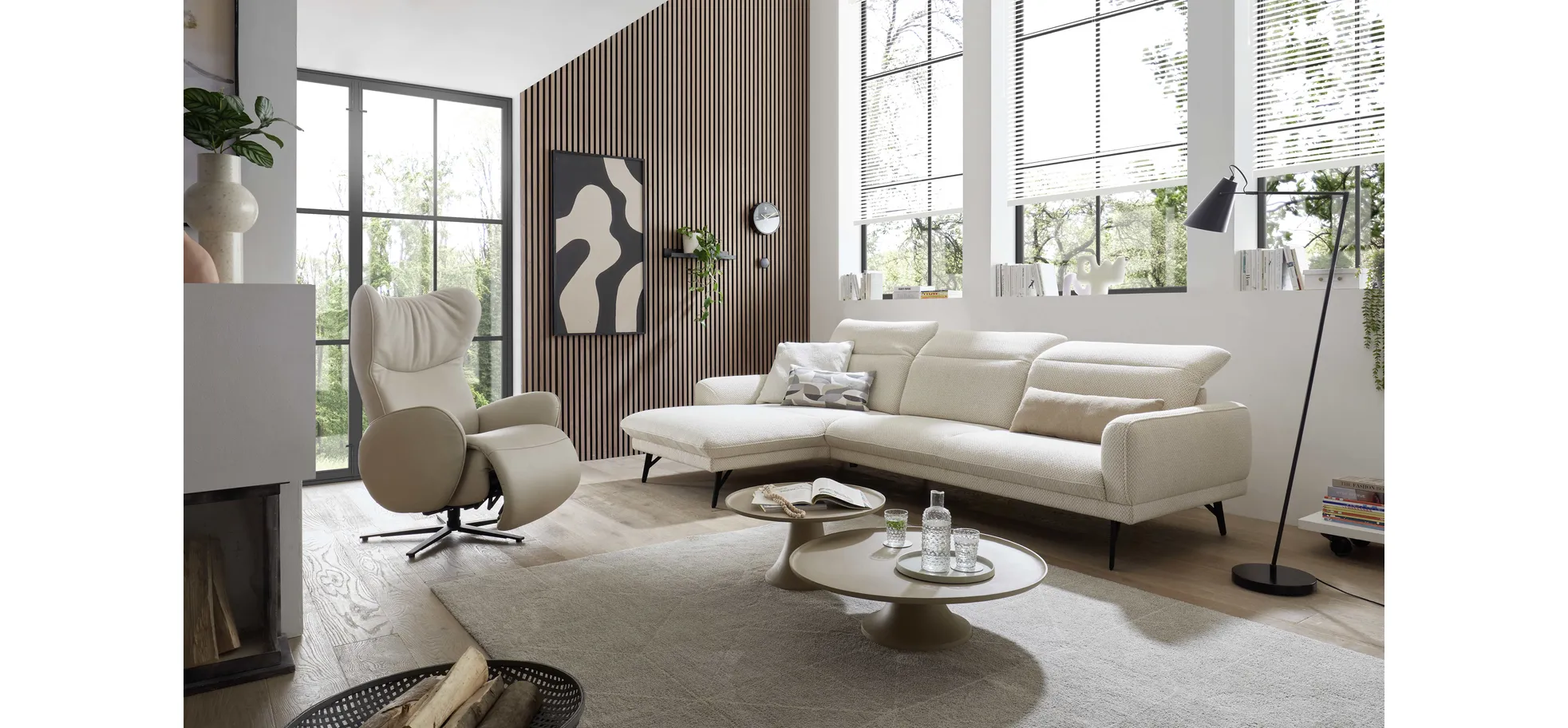 Fernsehsessel EM Menifee - Relaxfunktion manuell, Leder, beige