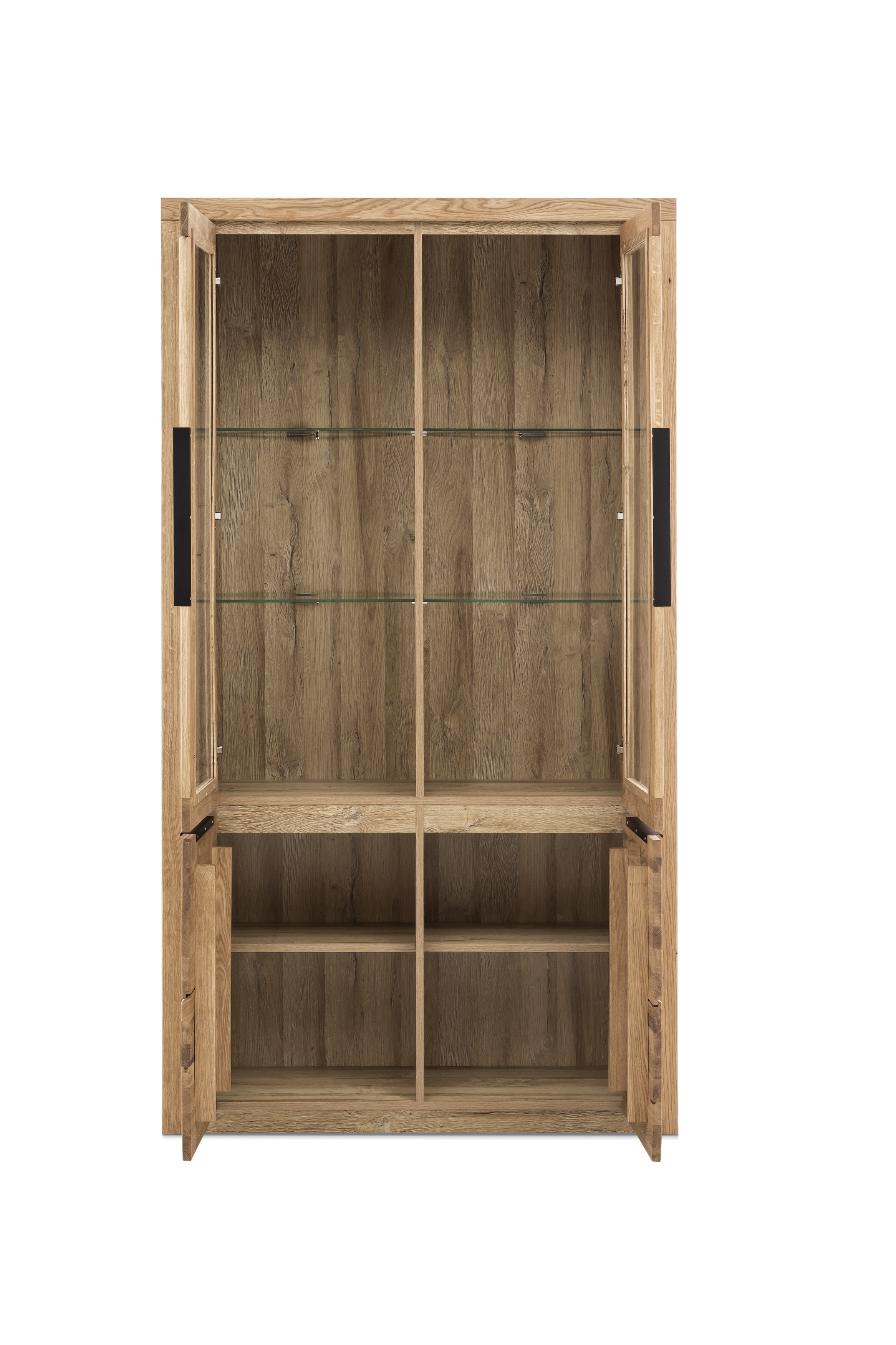 Vitrine, Eiche, 2 Holztüren, 2 Glastüren - Eltia