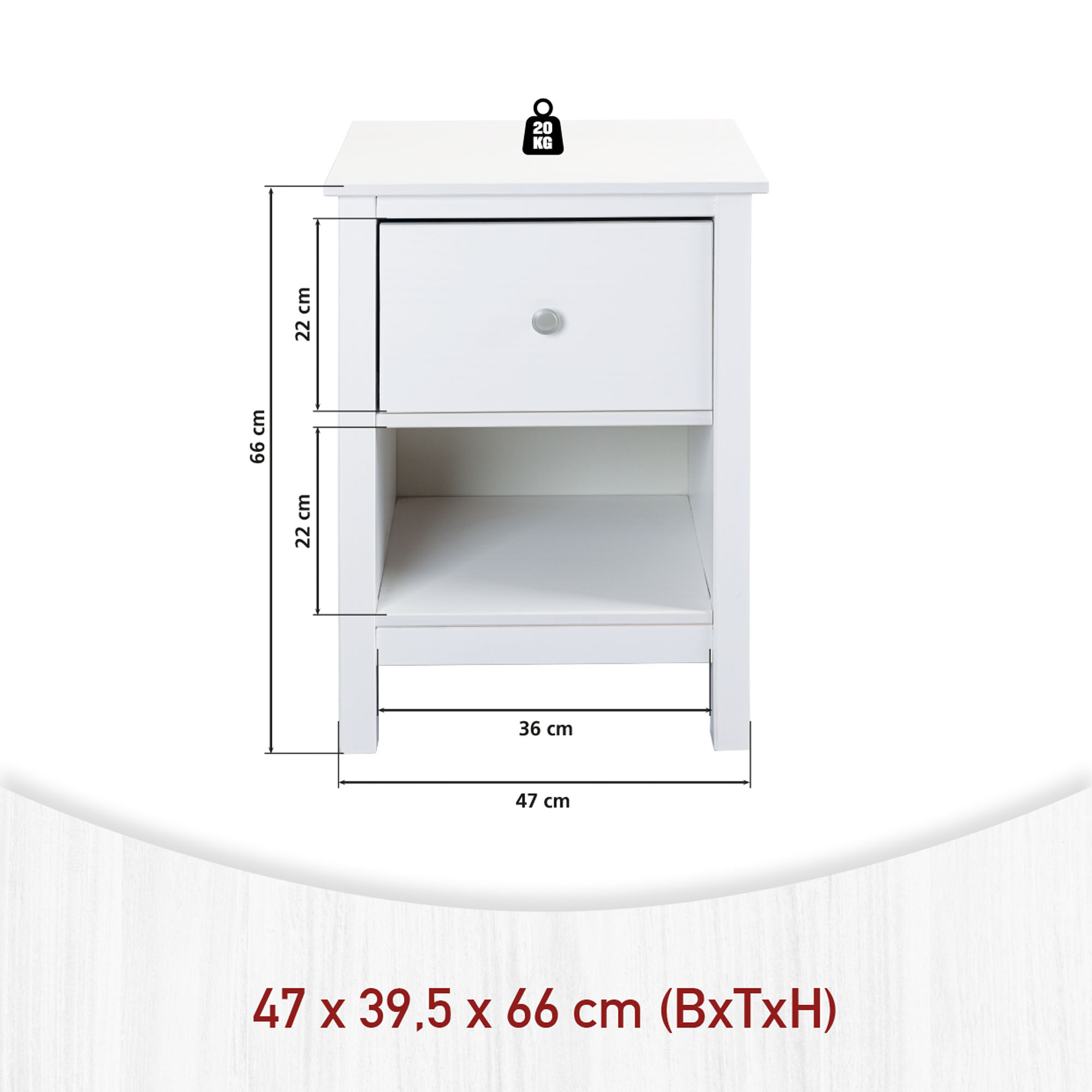 Nachtkommode, Massivholz weiß lackiert - MyStyle 3076