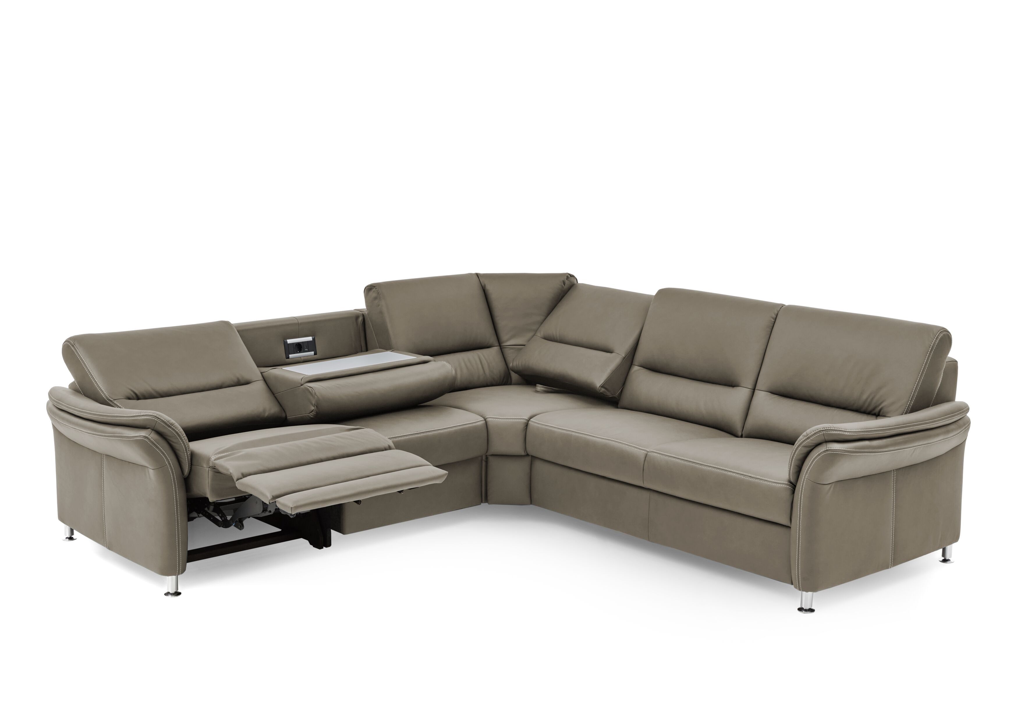 Ecksofa, Leder grau, Sitz Kaltschaum - KS 4953