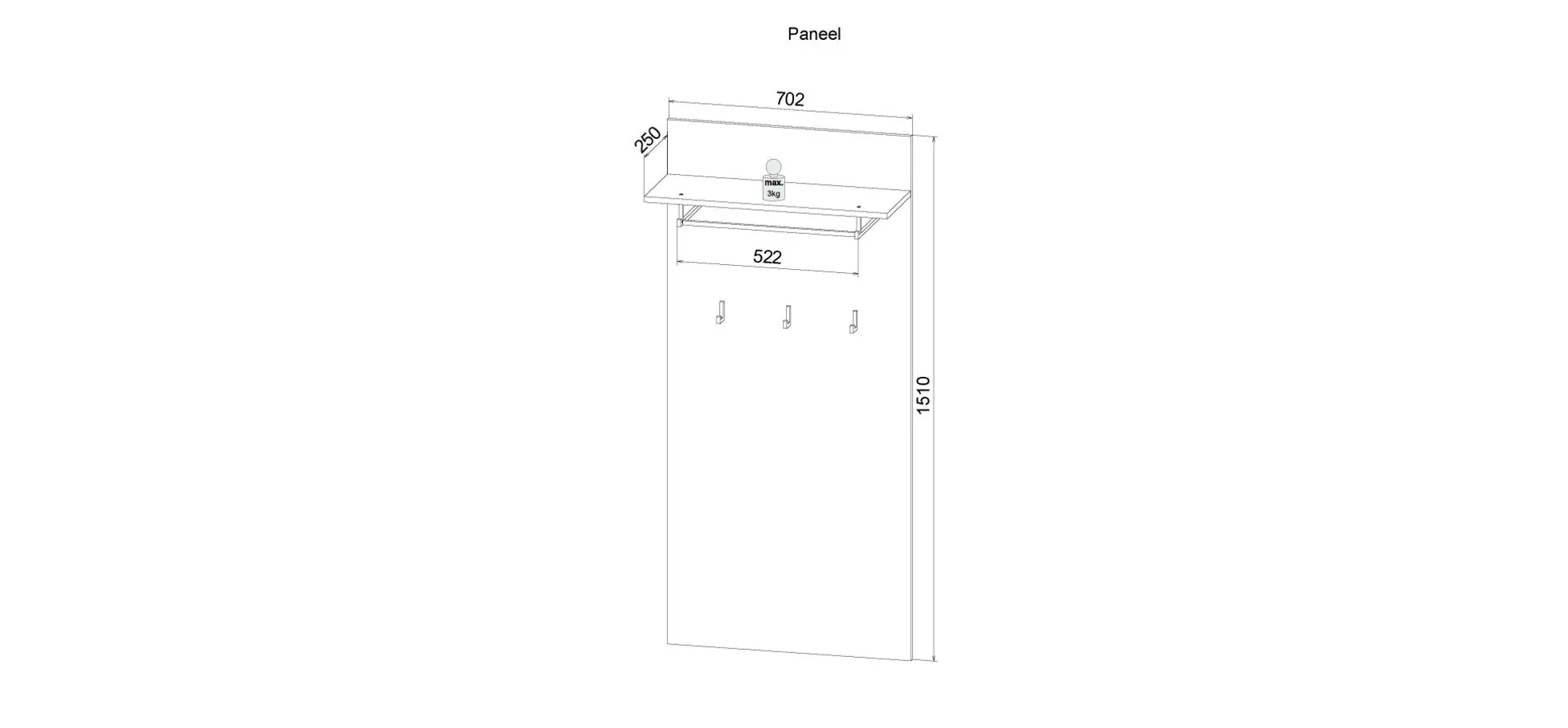 Garderobenpaneel - B ca. 70 cm, Weiß, Weiß Hochglanz, Anthrazit