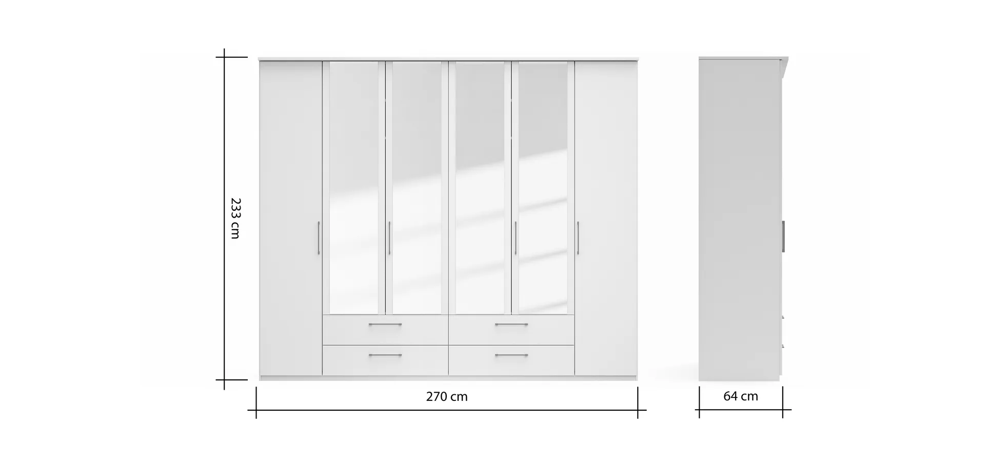 Drehtürenschrank Viana - B. ca. 270 cm, Lack, Weiß