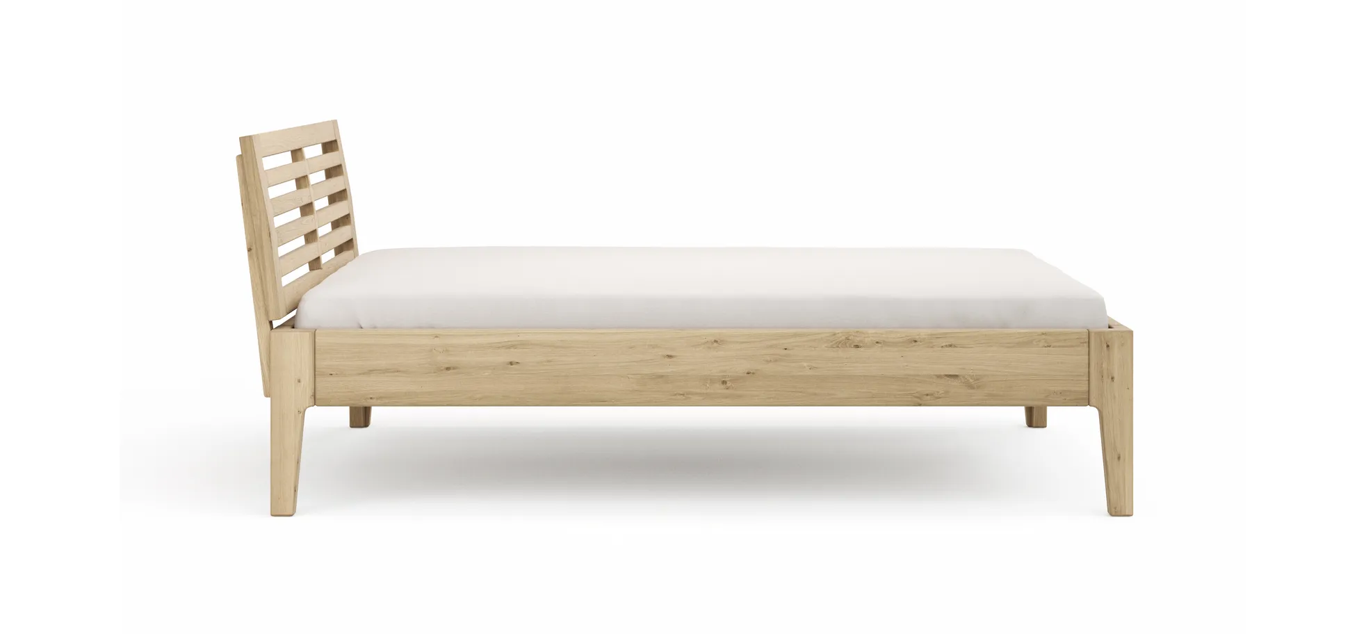 Bettgestell 1660 - Liegefläche ca. 140x200 cm, Wildeiche massiv, bianco geölt